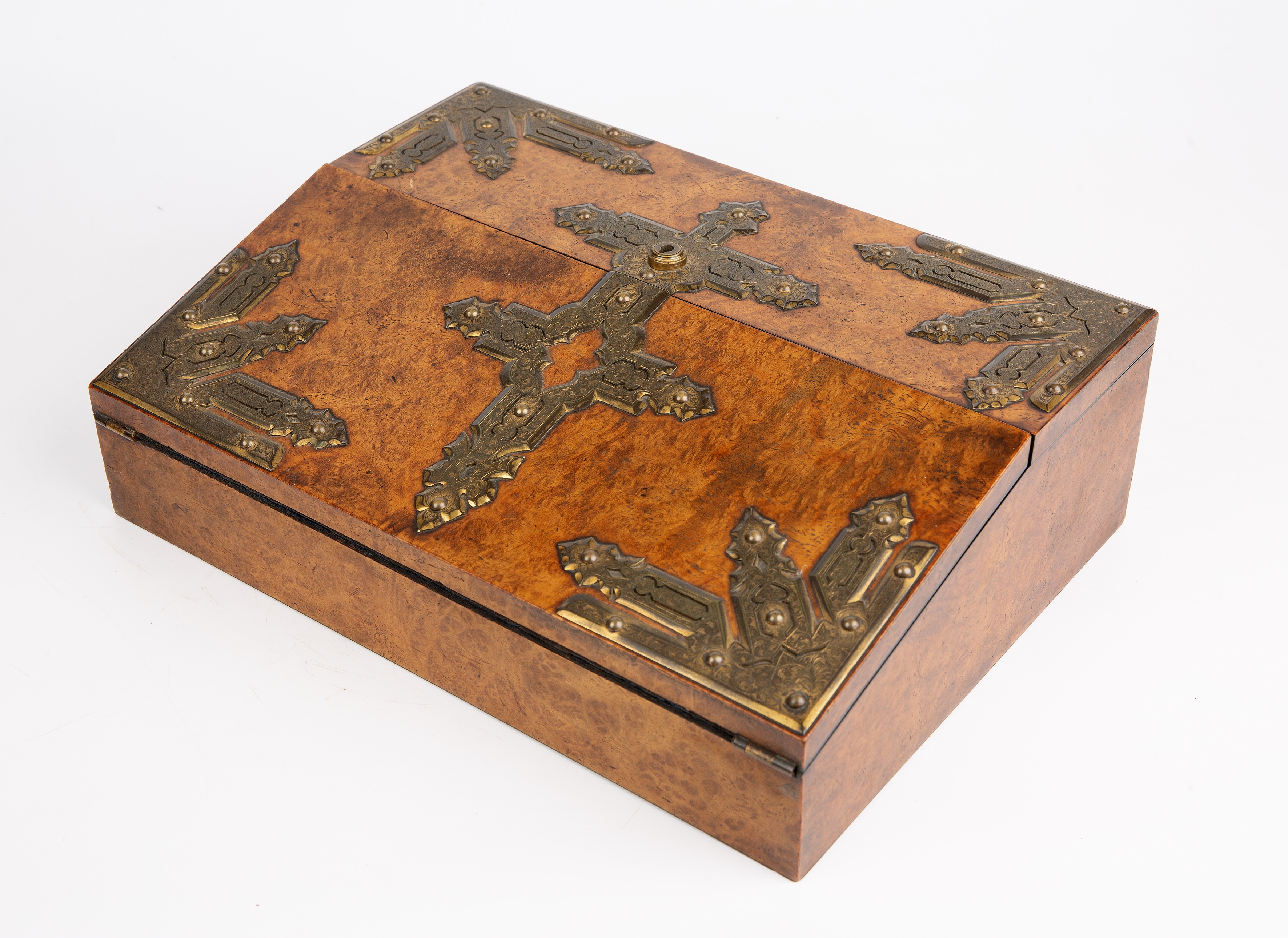 A 19th century Scottish walnut writing slope with gilt mounts by E Pritty Glasgow 35cm wide 25cm - Image 6 of 24