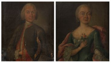 18th century French school, a pair of portraits, lady and gentleman, oil on canvas 30cm x 26cm