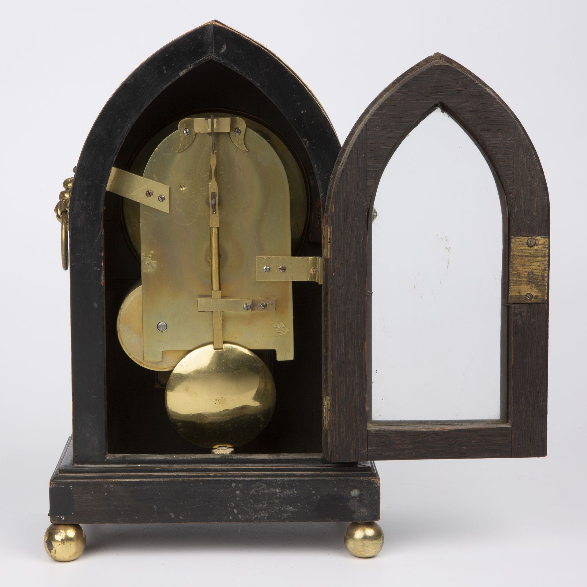 A mid 19th century ebonised mantle clock with brass decoration, the enamelled dial, signed W Terry - Bild 4 aus 15