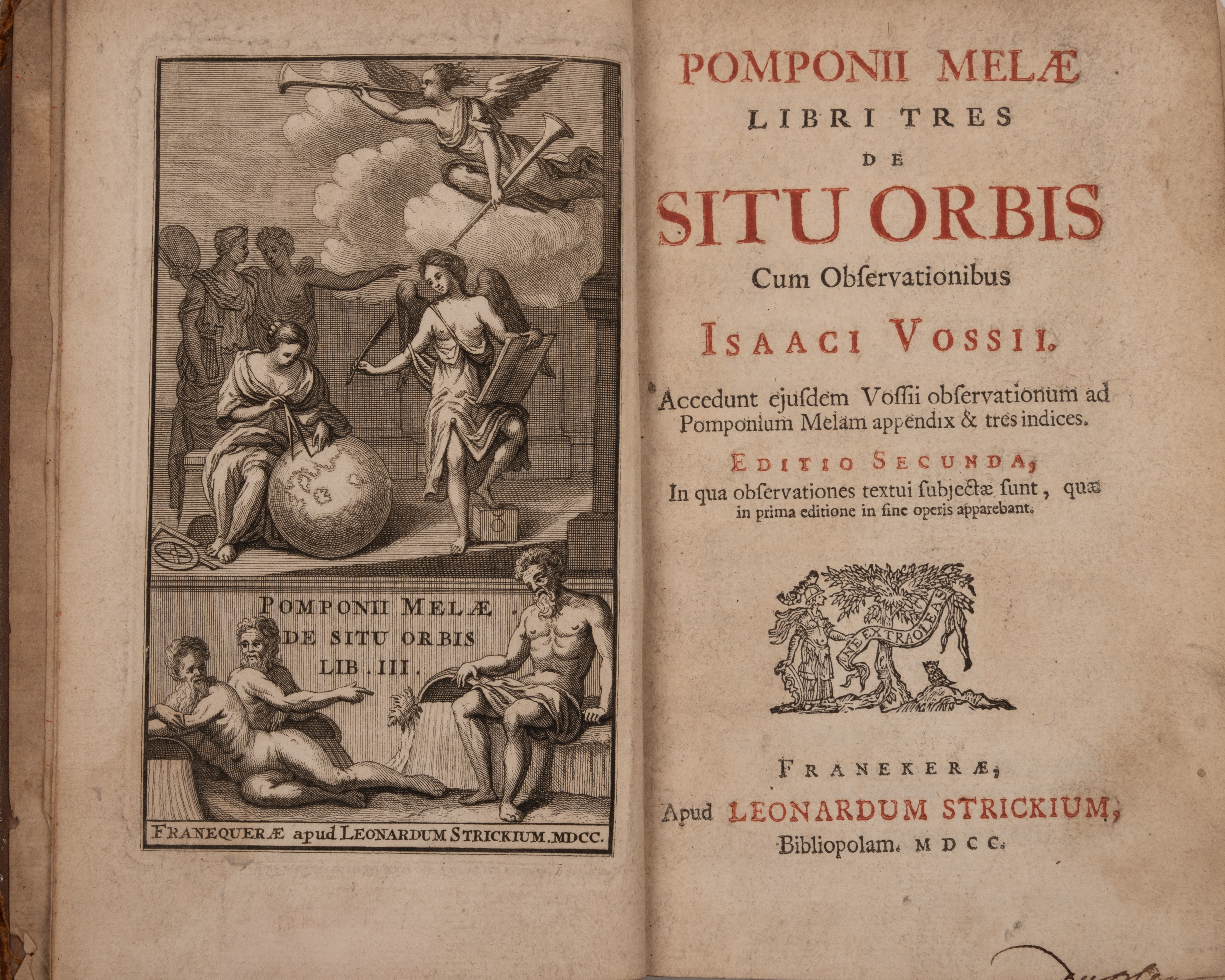 Pomponius Mela: Libri tres de situ orbis cum observationibus Issaci Vossii. 2nd Ed. Leonardum - Bild 2 aus 3