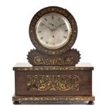 A 19th century rosewood drumhead library timepiece, the silvered Roman dial with subsidiary