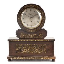 A 19th century rosewood drumhead library timepiece, the silvered Roman dial with subsidiary