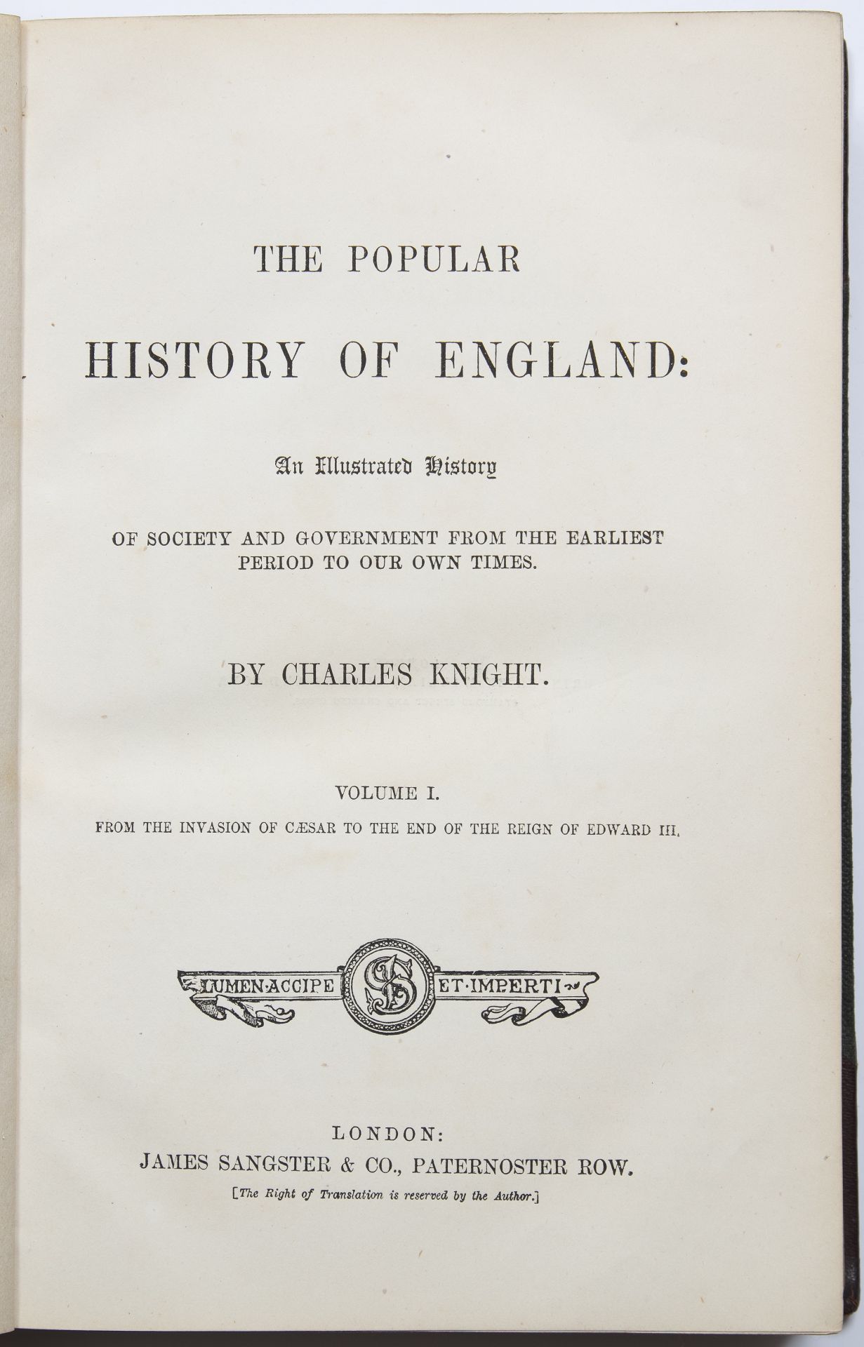 Knight (Charles). 'The Popular History of England'. Sangster, London n/d c1900. 8 vols. half calf - Image 2 of 3