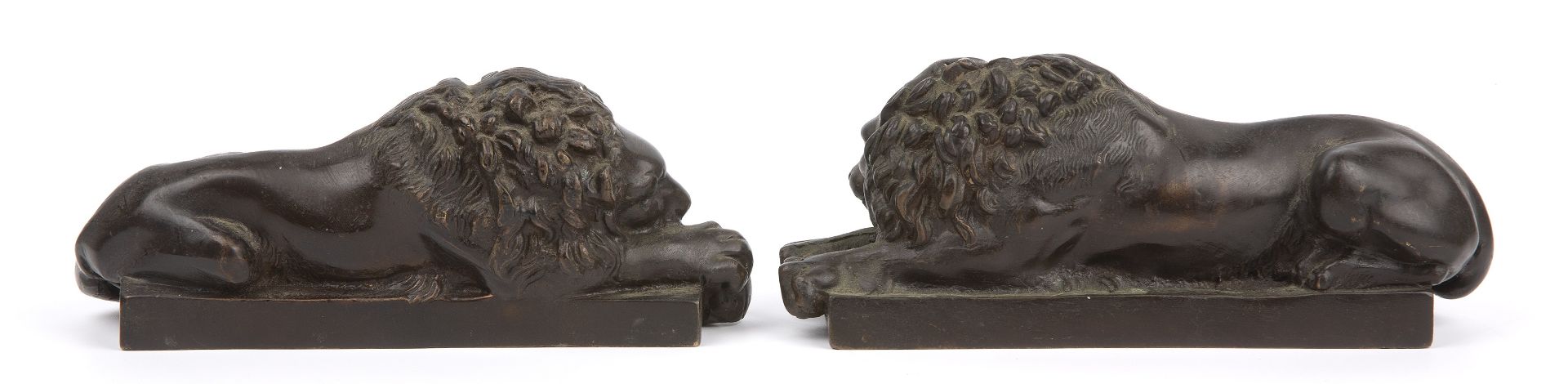 A pair of 19th century of bronze recumbent Lions After Canova 22cm wide 9cm high - Image 3 of 5