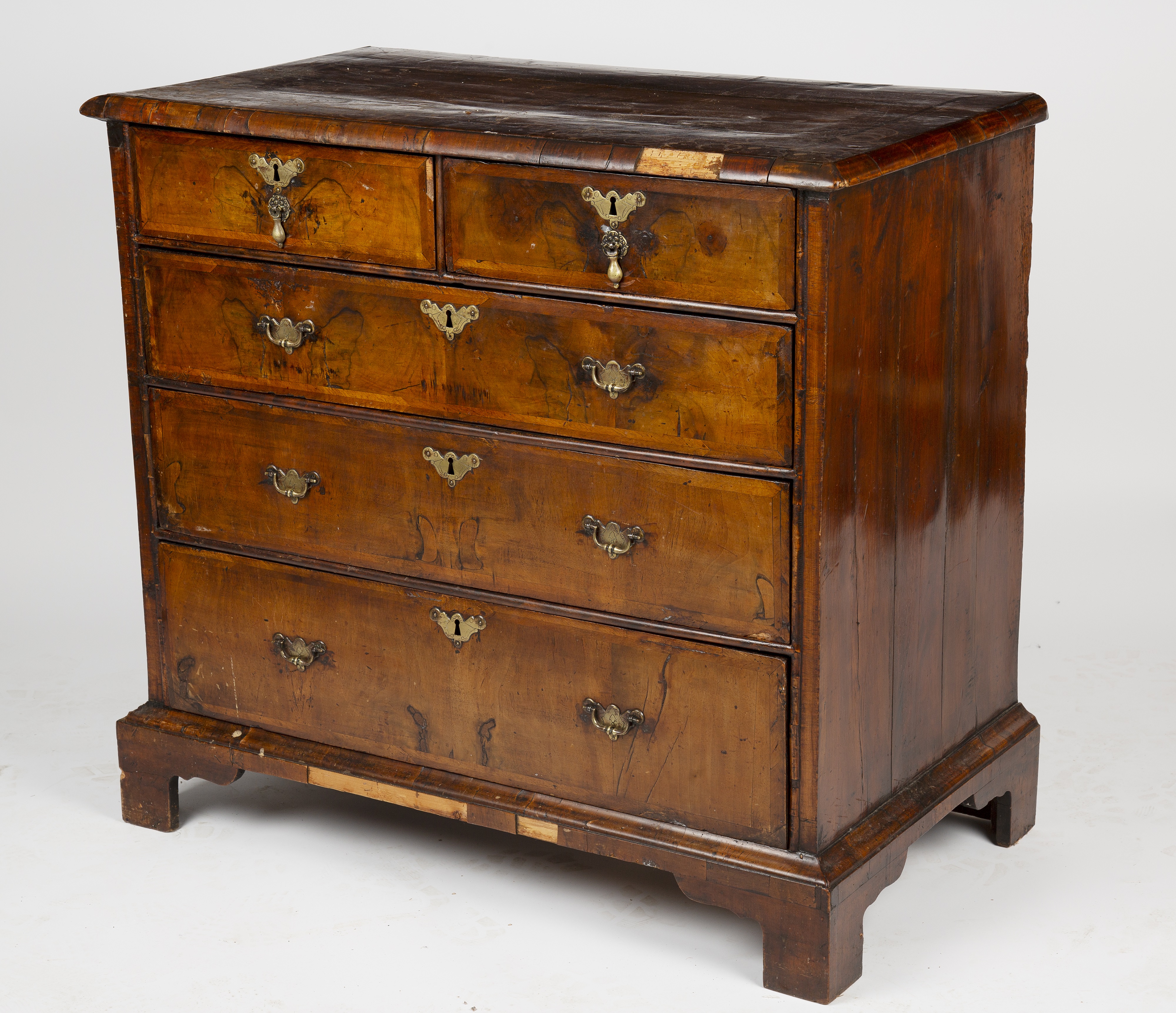 An 18th century walnut chest of two short and three long drawers, raised on bracket feet 96cm wide - Image 3 of 7