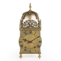 A 19th century brass lantern clock the dial with roman numerals engraved James Barron 16cm wide 40cm