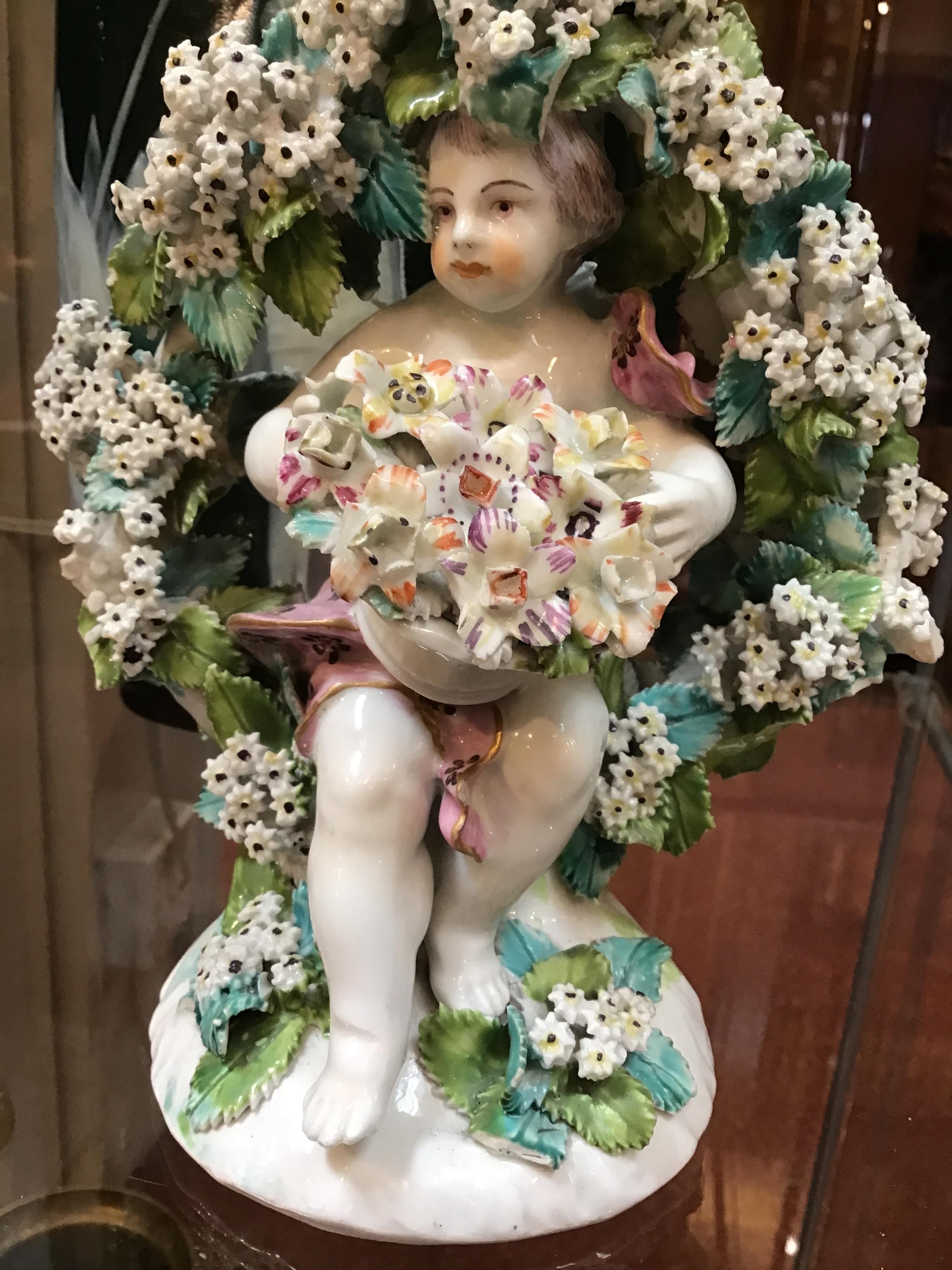 A pair late 18th century possibly Derby flower encrusted cherubs 13cm wide 19cm high Cherub with - Image 22 of 37