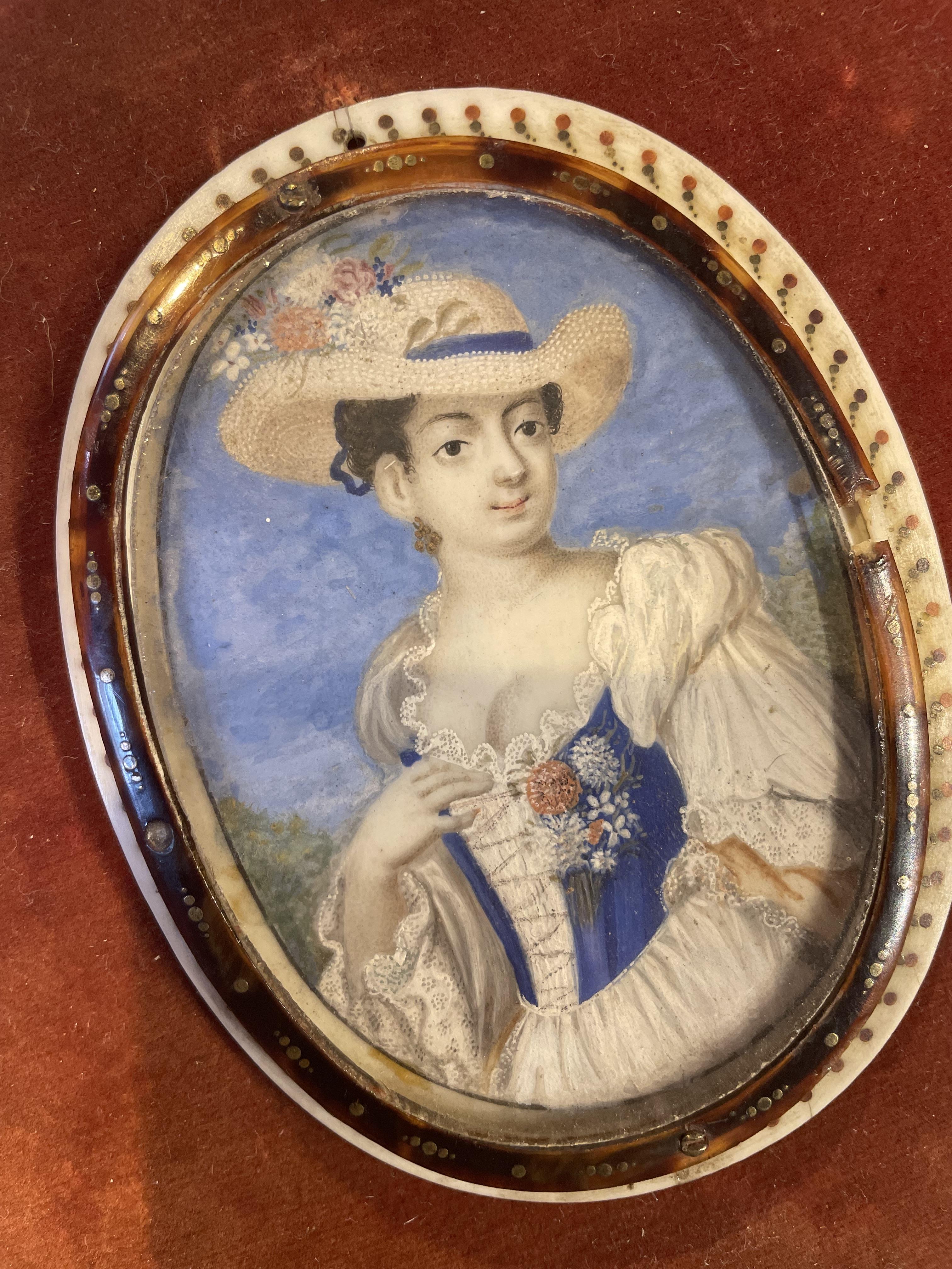 Follower of Rosalba Carriera (1673-1757) miniature portrait of a girl in a blue dress, painted on - Image 4 of 32