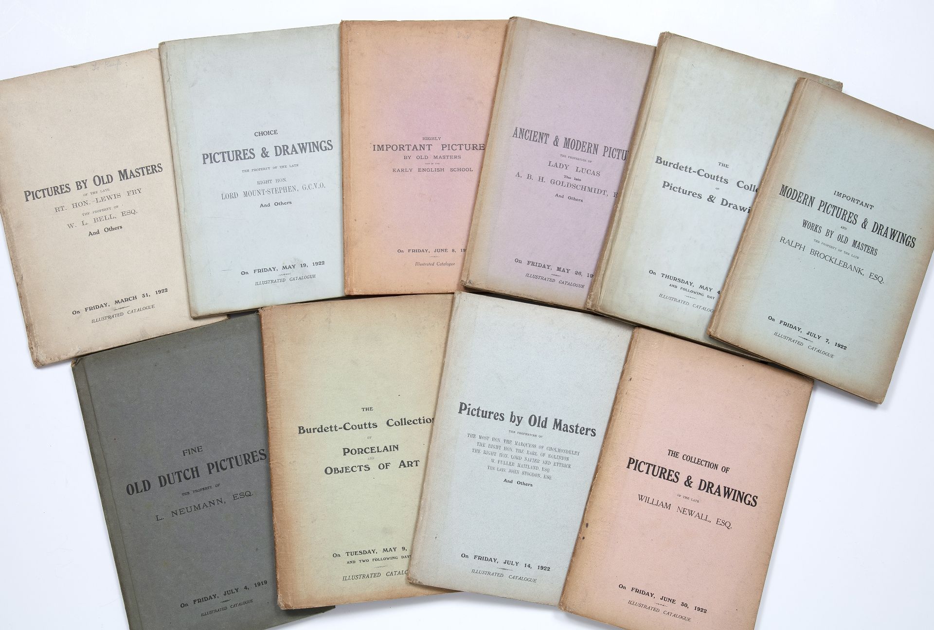 Christie Manson and Woods, London. Ten Auction Catalogues 1919 X 1, 1922 X 8, 1928 X 1, cloth boards