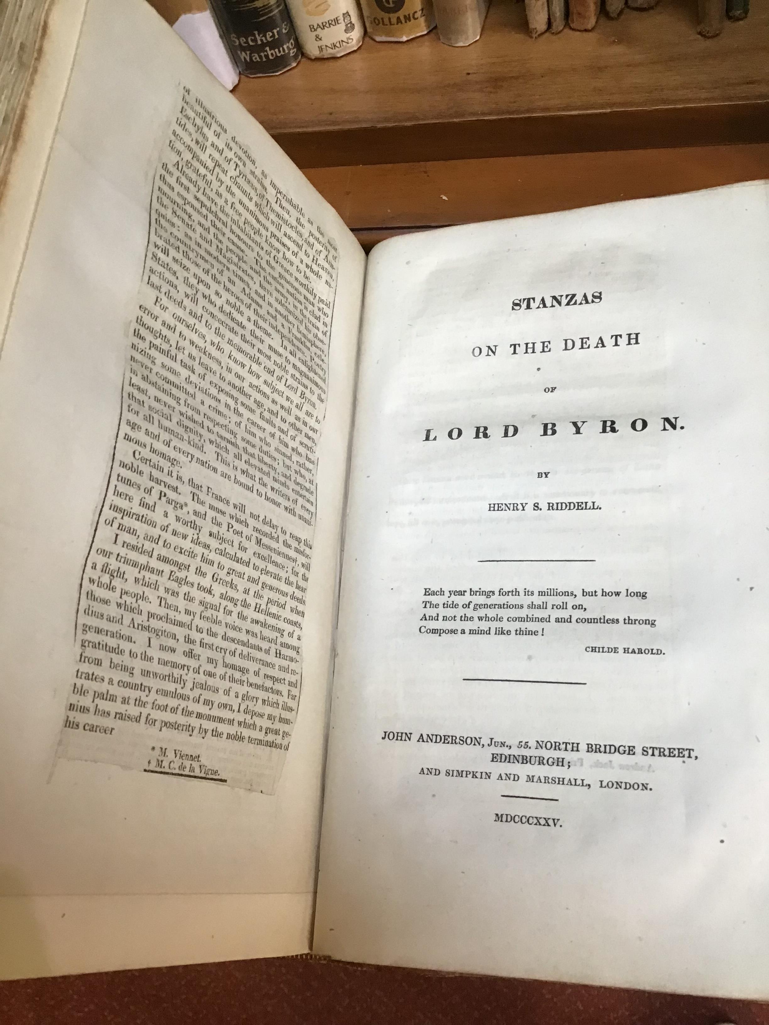 Byron (Lord George) 'Byronia' 3 vols. c1820 with pasted in cutting and illustrations, original - Image 10 of 22