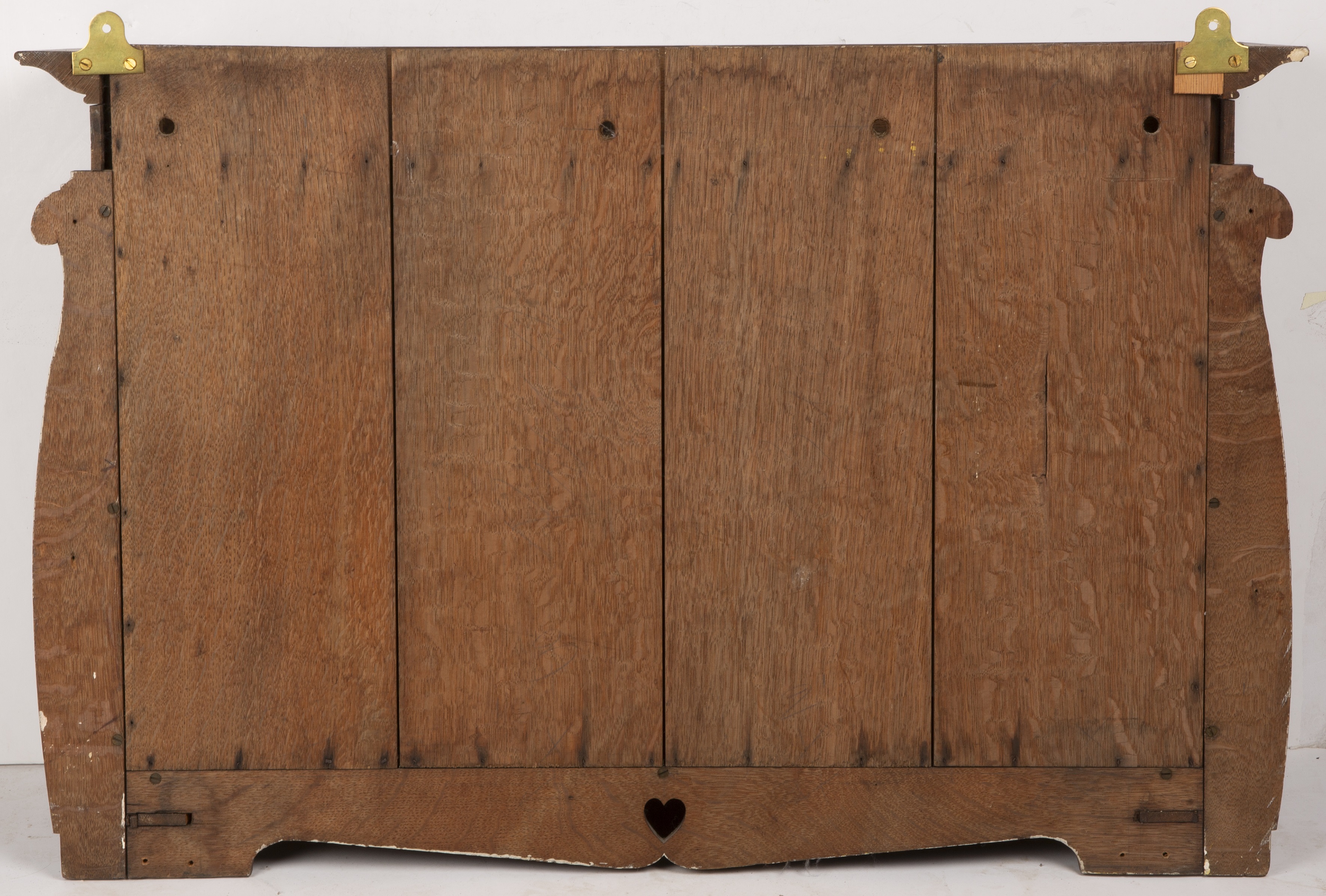 An arts and crafts oak wall shelf 93cm wide Height 61cm, depth 25.5cm, length 93cm. - Image 3 of 4