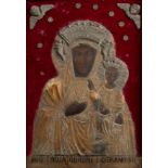 A 19th century Russian icon in gilded wood, depicting the Madonna and child 35cm x 24cm