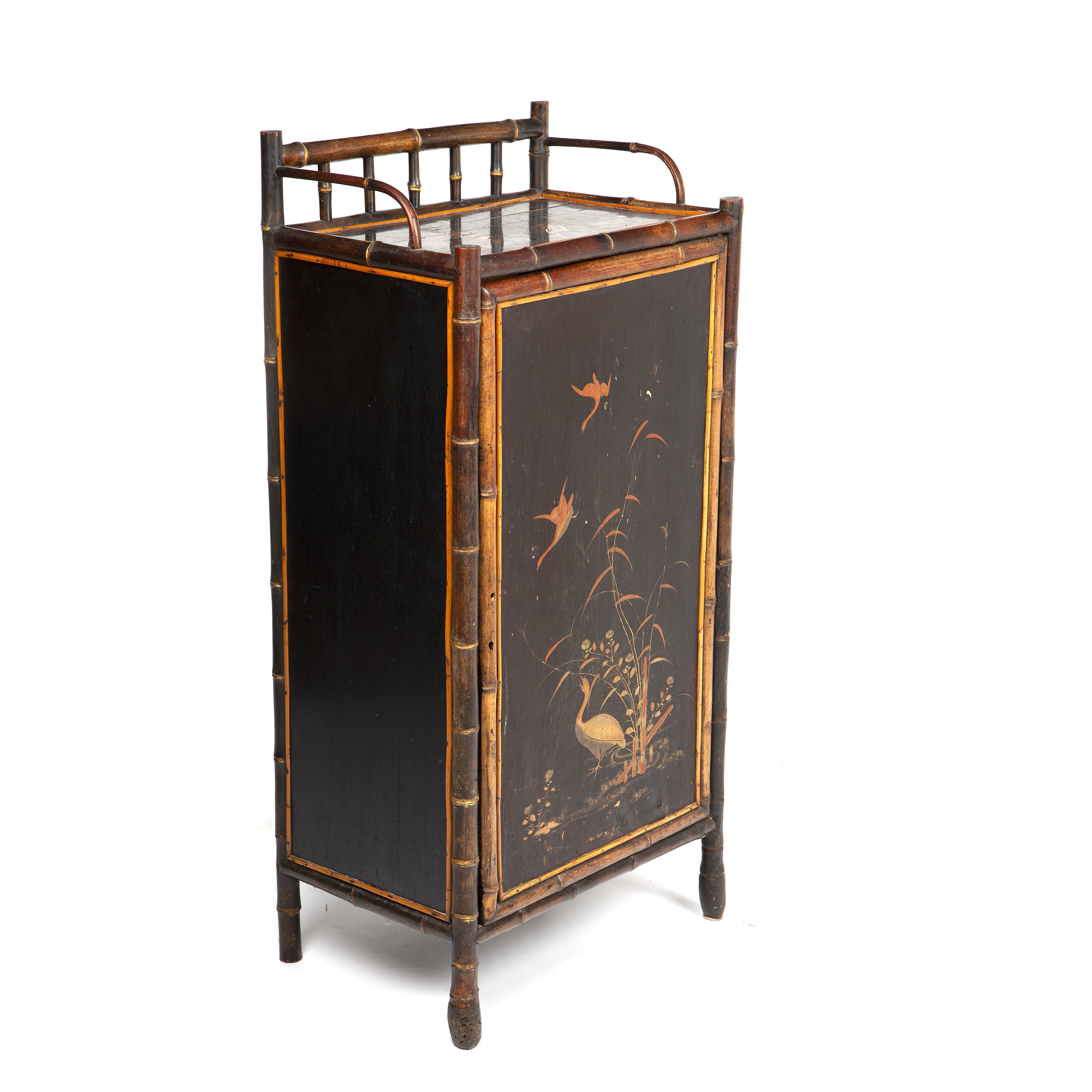 A late 19th century lacquered bamboo cabinet with a single door opening to reveal six drawers 47cm - Image 2 of 47