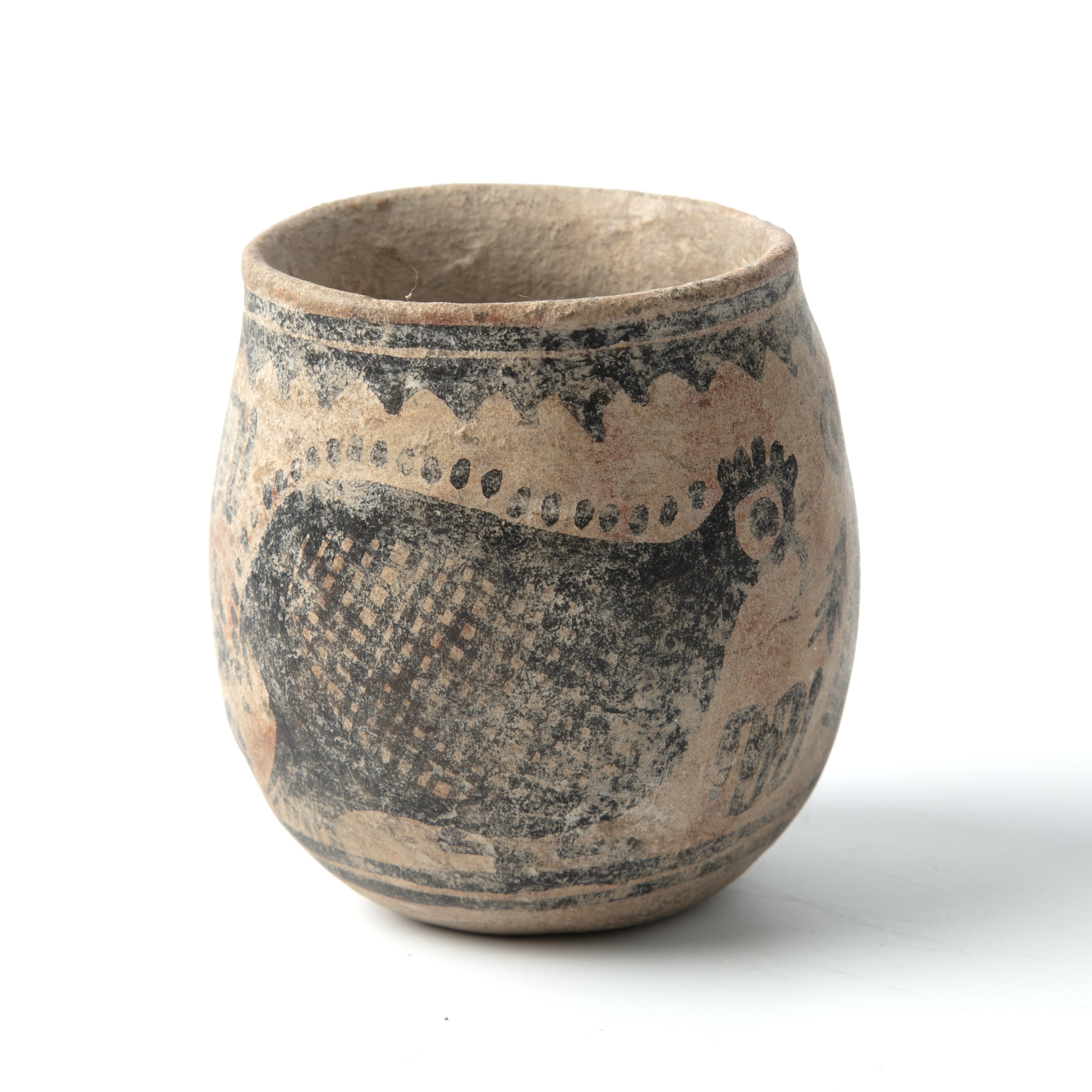 A terracotta pot decorated with birds, possibly Indus valley 2000 BC, 6cm wide 8cm high, untested. - Image 2 of 5