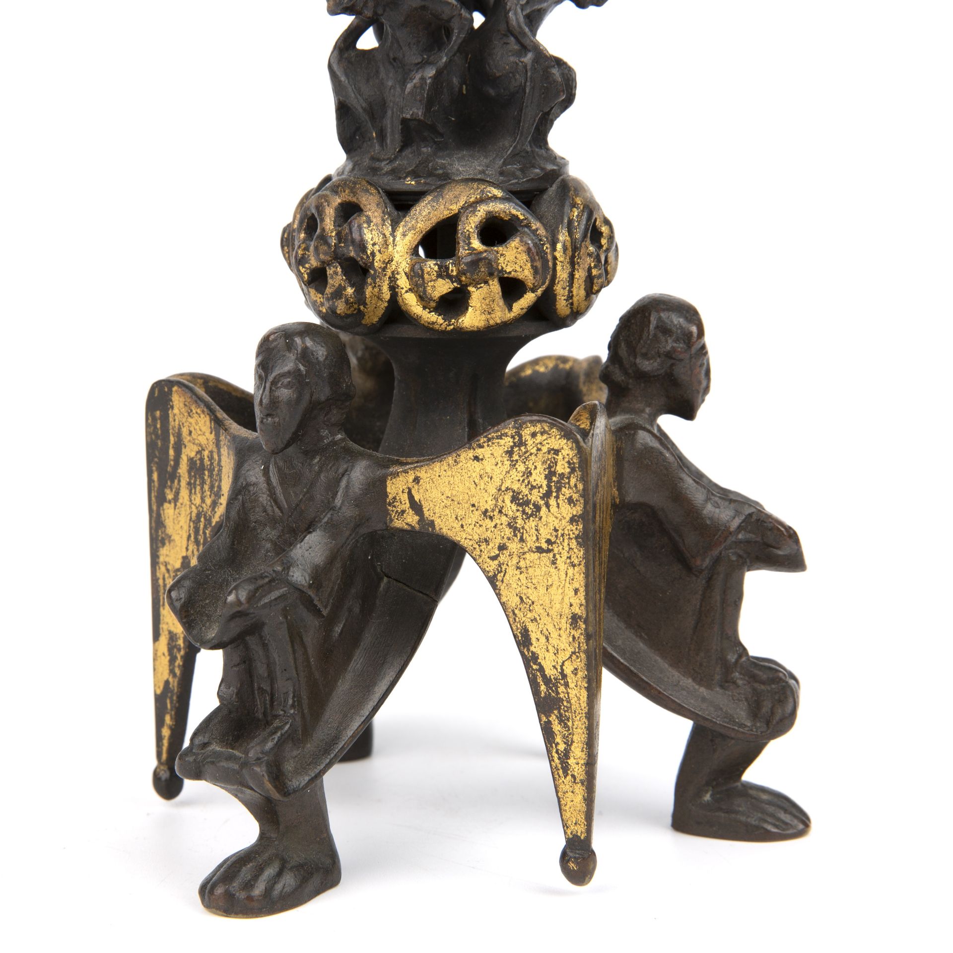 A bronze gothic pricket candlestick in the manner of Auguste Maximillien Delafontaine (1813-1892) - Image 4 of 5