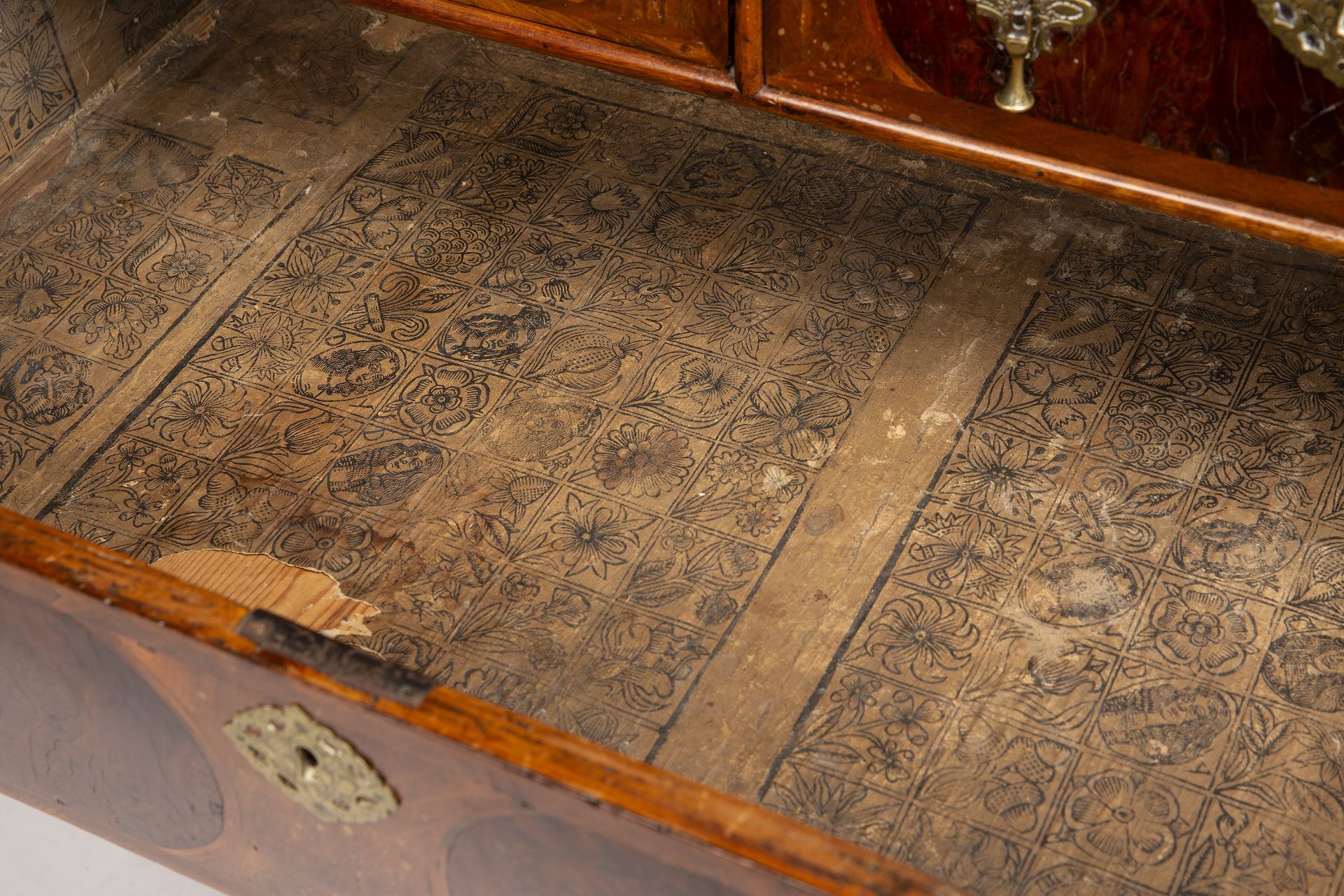 An 18th century walnut and burr wood inlaid chest of two short and three long drawers having brass - Image 5 of 18