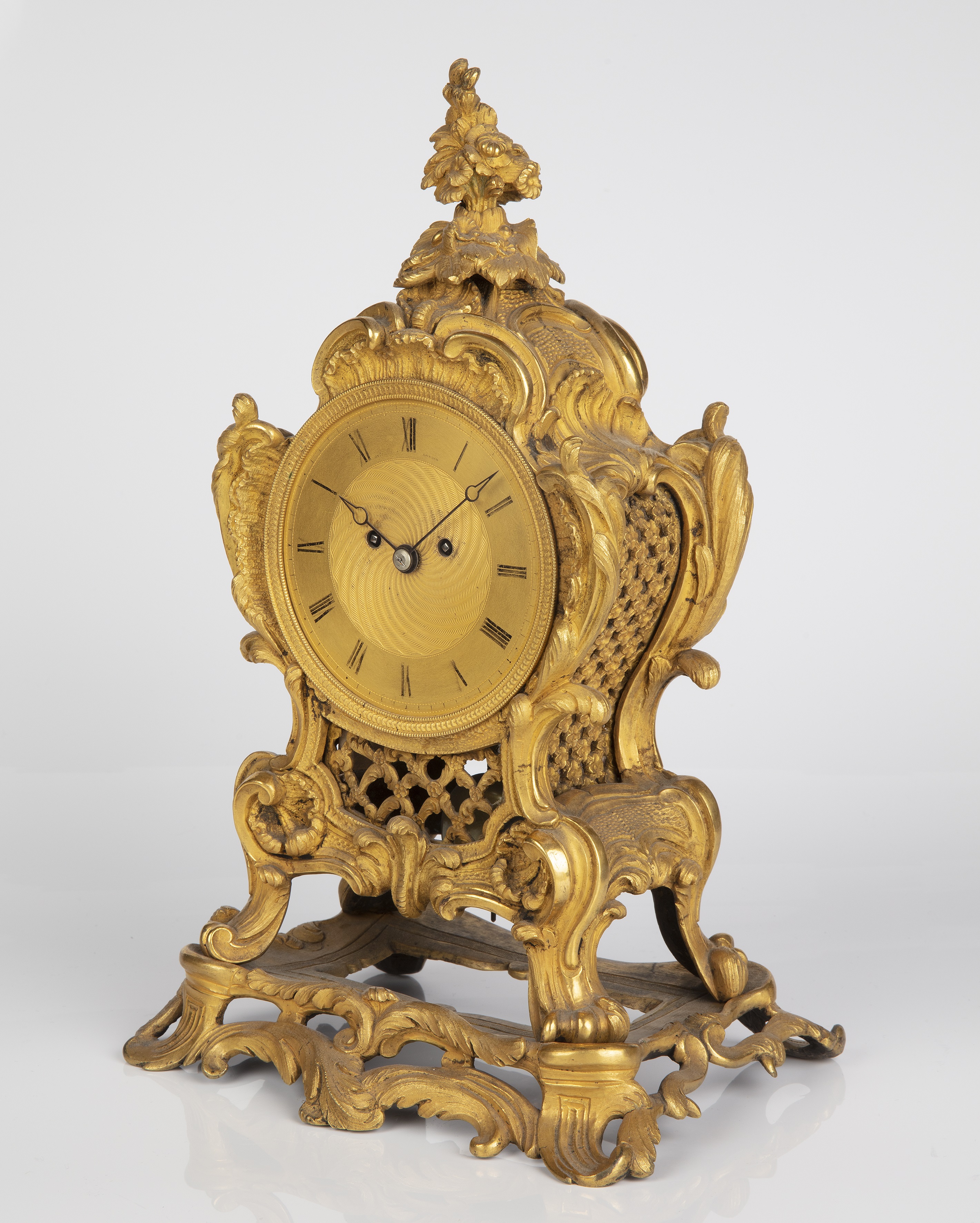 A 19th century ormolu table or mantle clock, the engine turned Roman dial signed John Peterkin, - Image 3 of 5