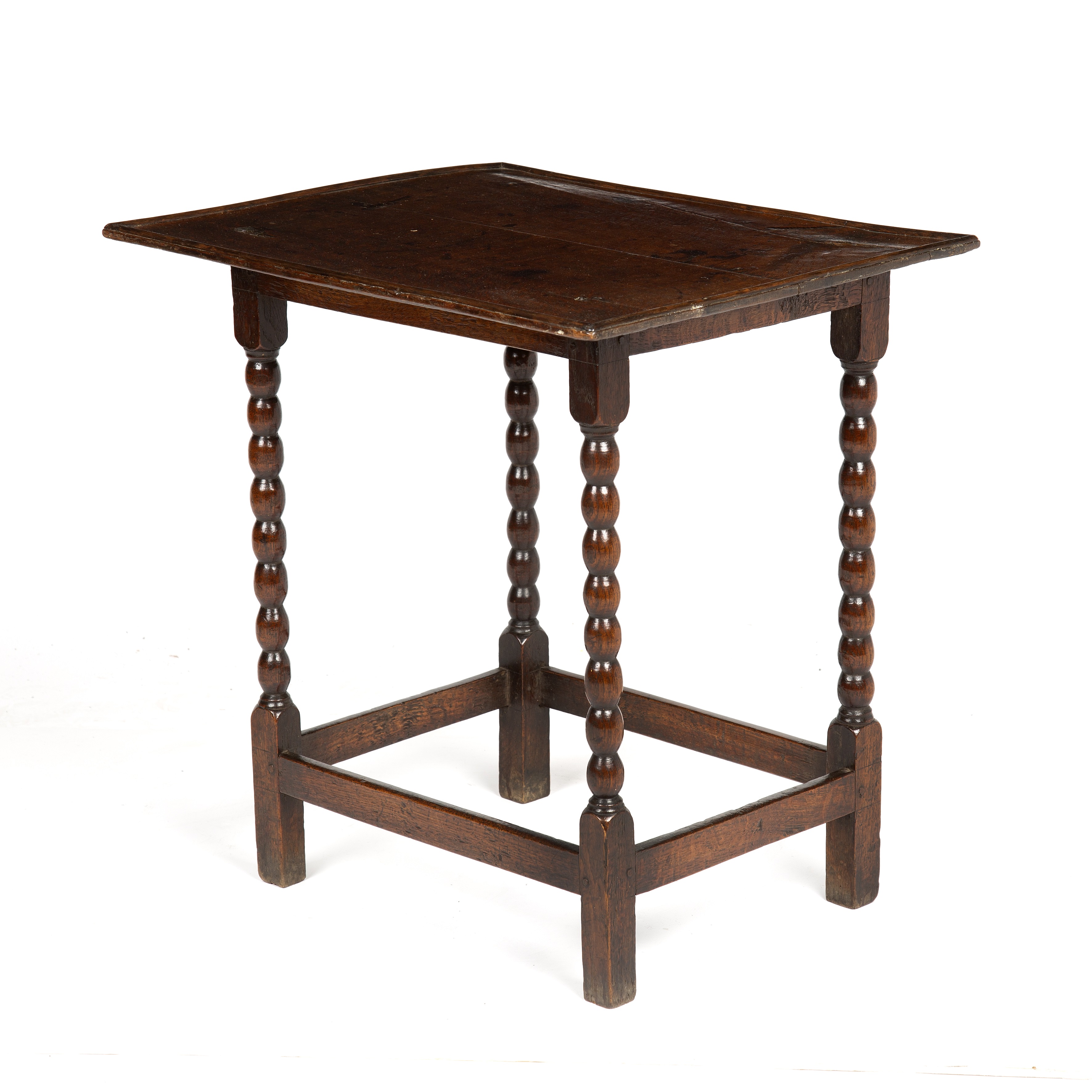 A Queen Anne oak table, with turned supports united by stretchers circa 1710, 61cm wide 41cm deep - Image 3 of 3