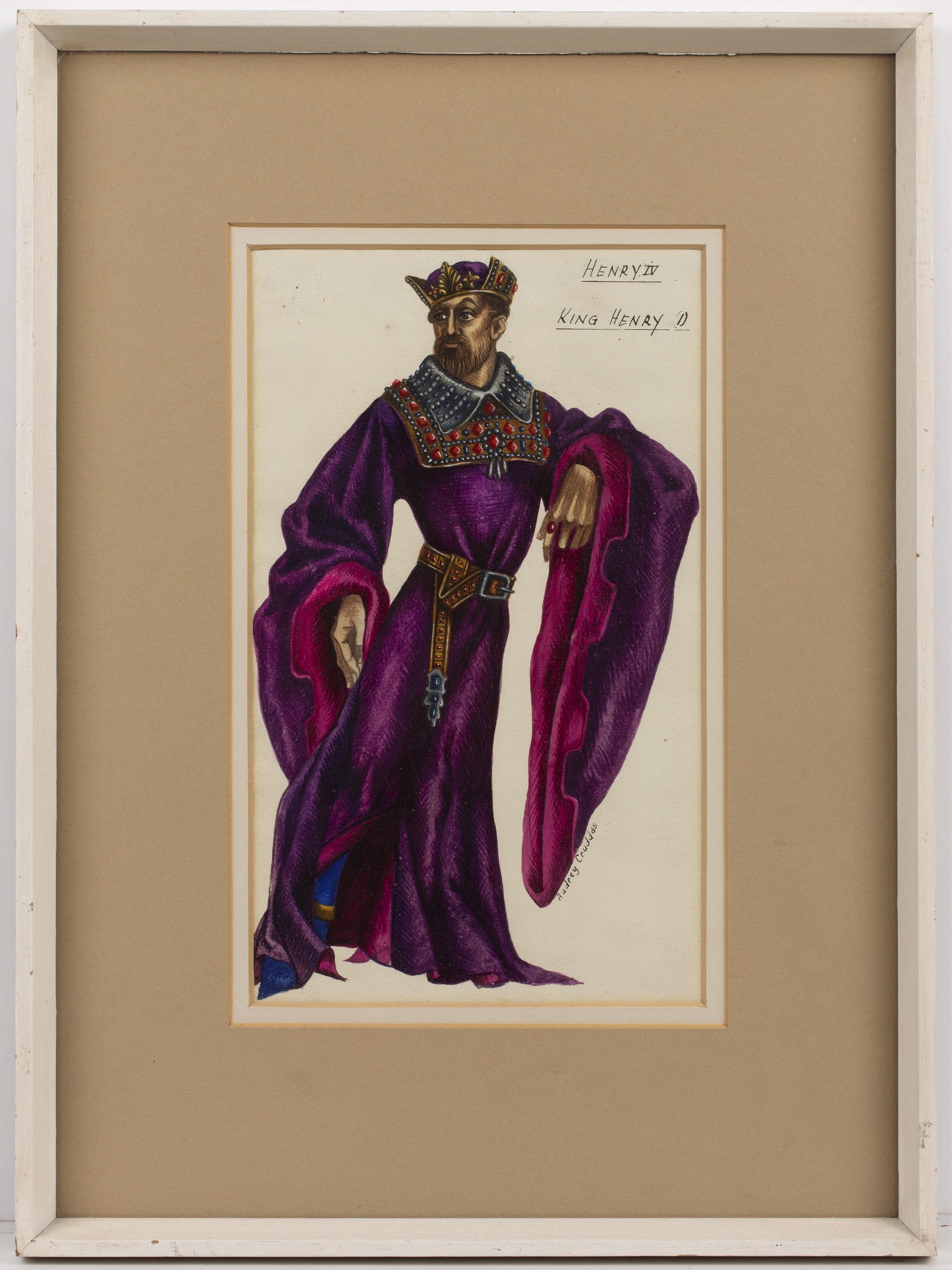Audrey Cruddas (1912-1979) two theatrical figures, Henry IV part 1 and Henry IV, watercolours 26cm x - Image 2 of 6