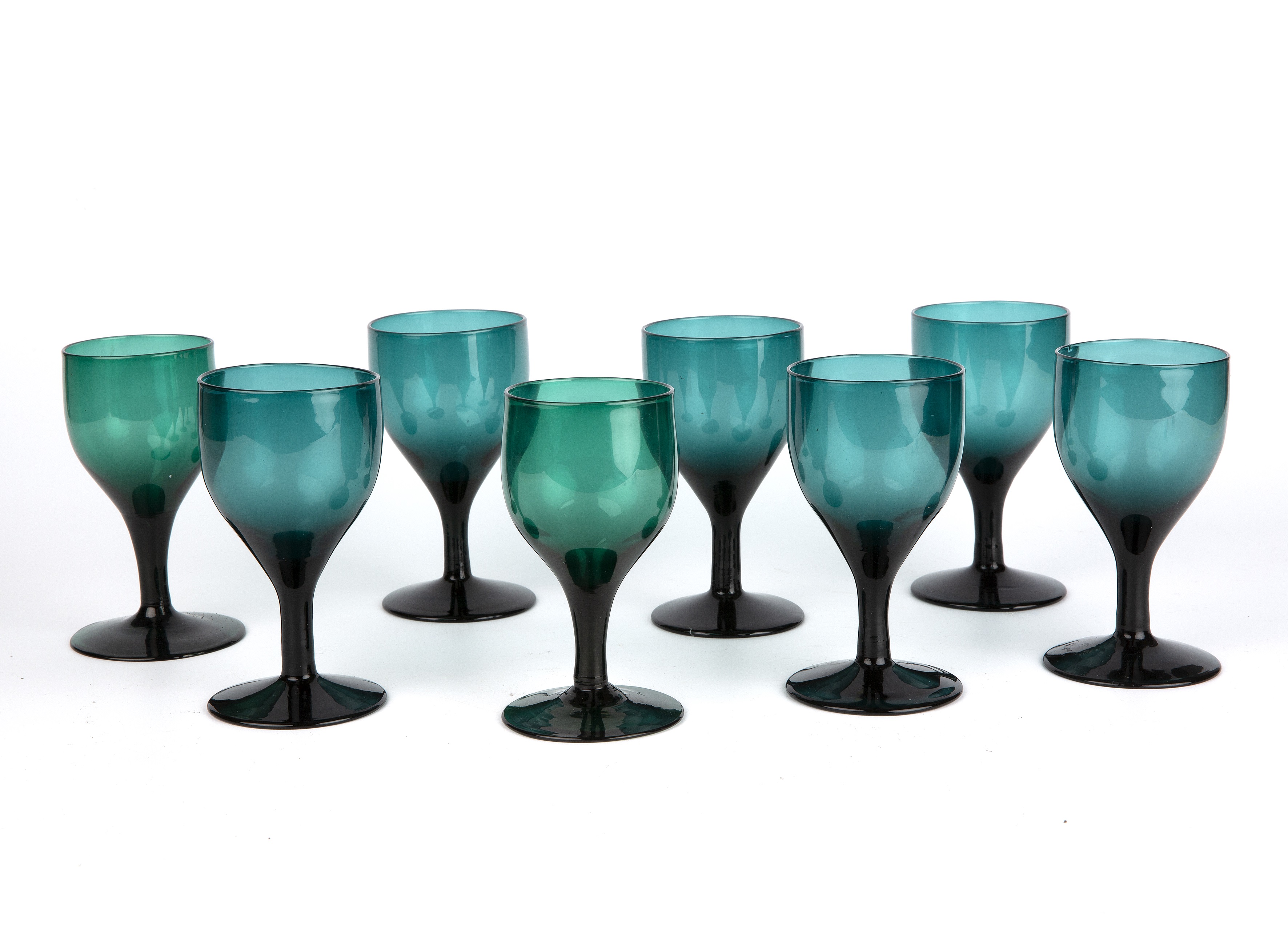 A set of eight Bristol wine glasses circa 1800-1820 7cm wide 12.5cm high All with good ting/ring