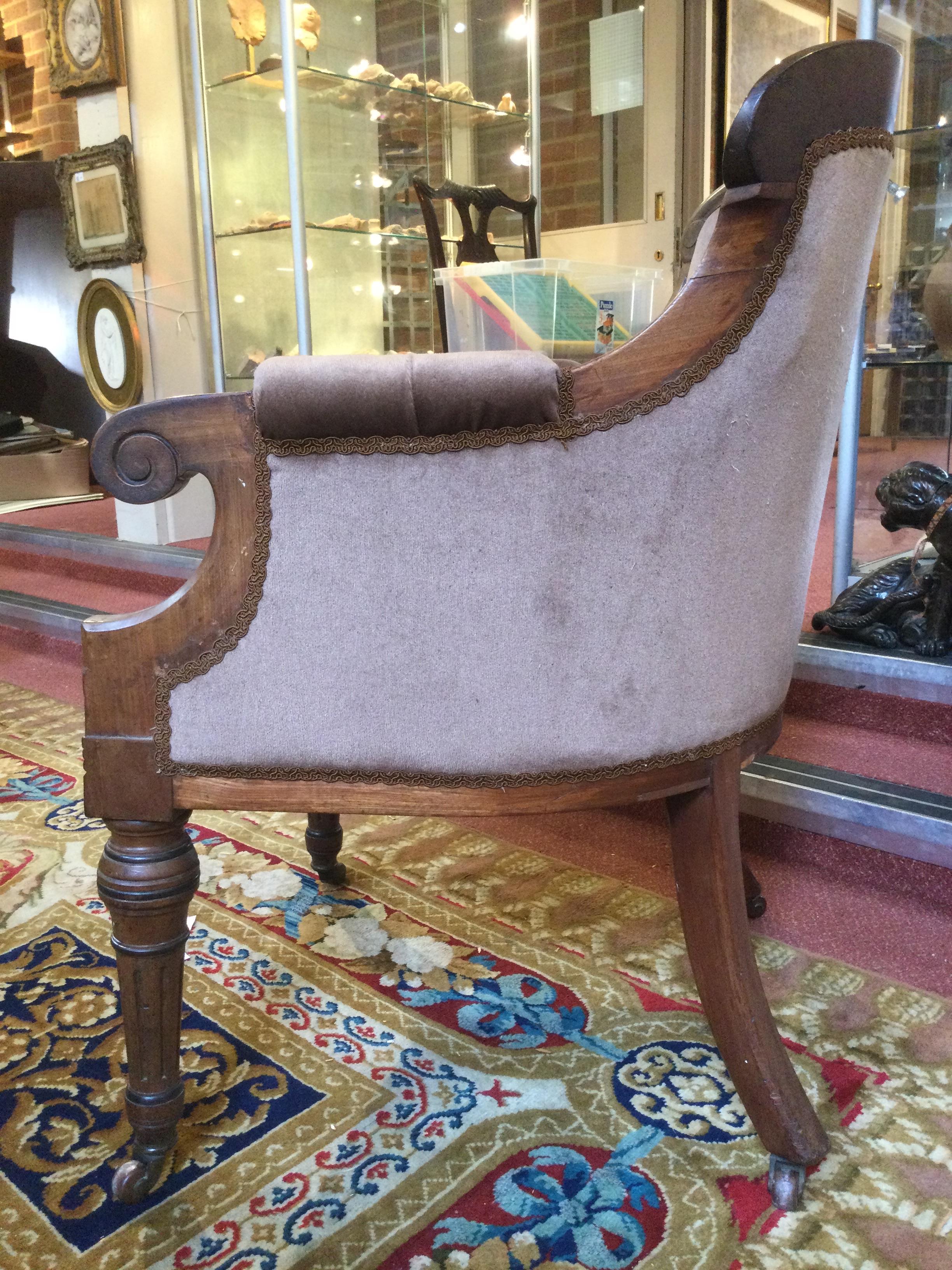 An early Victorian mahogany framed upholstered library armchair with turned and fluted legs 62cm - Bild 12 aus 18