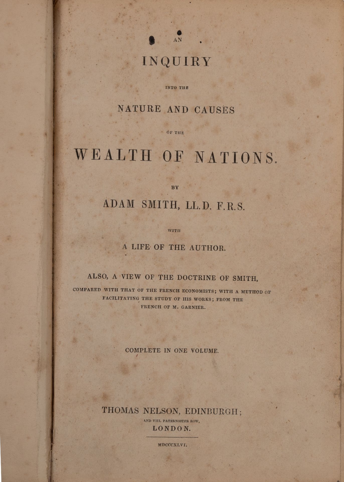 Smith (Adam) 'An Inquiry into the Nature and Causes of the Wealth of Nations'. 1 vol. Thomas Nelson, - Bild 3 aus 3