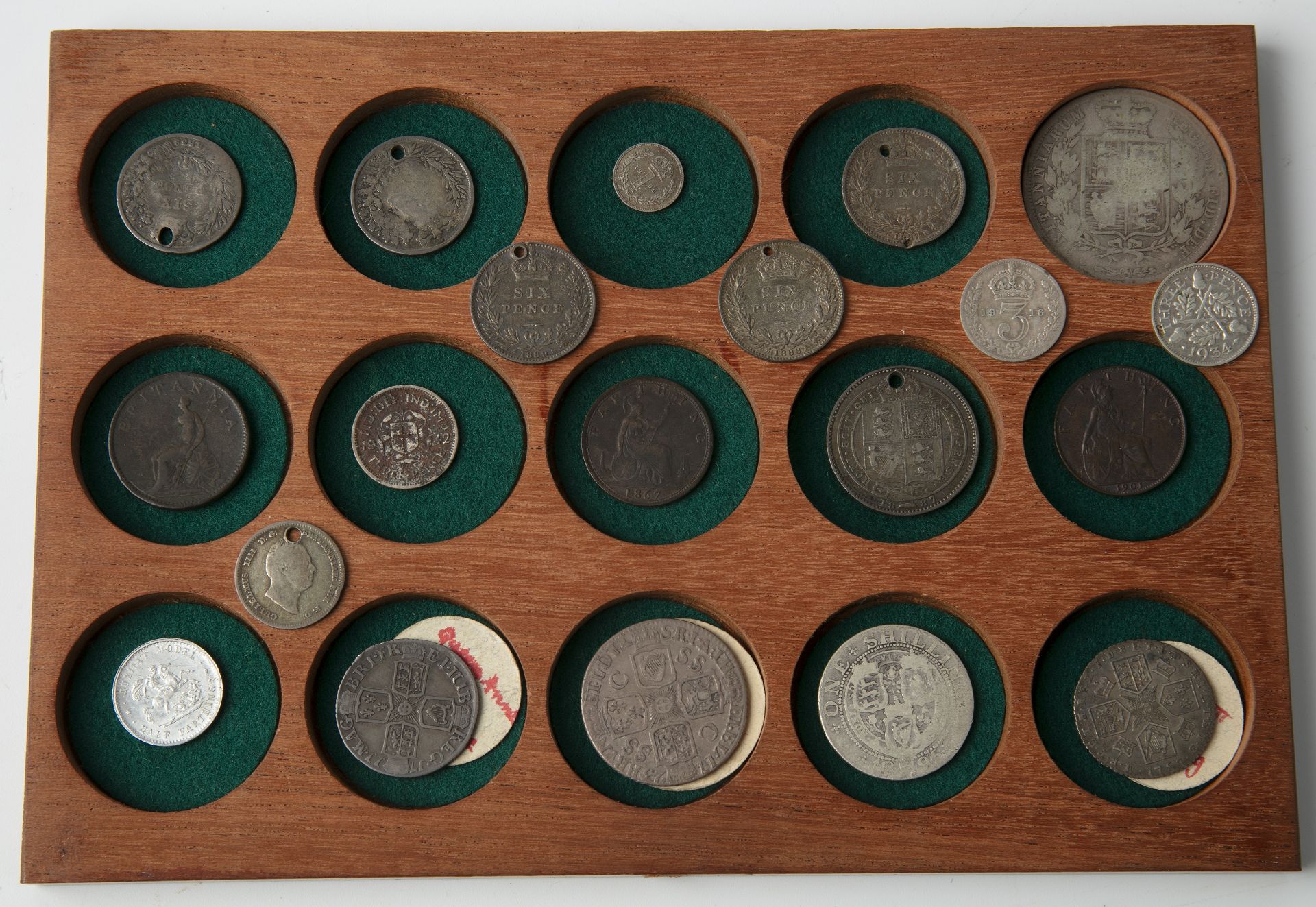 A cabinet on antique coins to include Roman coins, Gordian III, other coins George III 1787 - Image 9 of 12