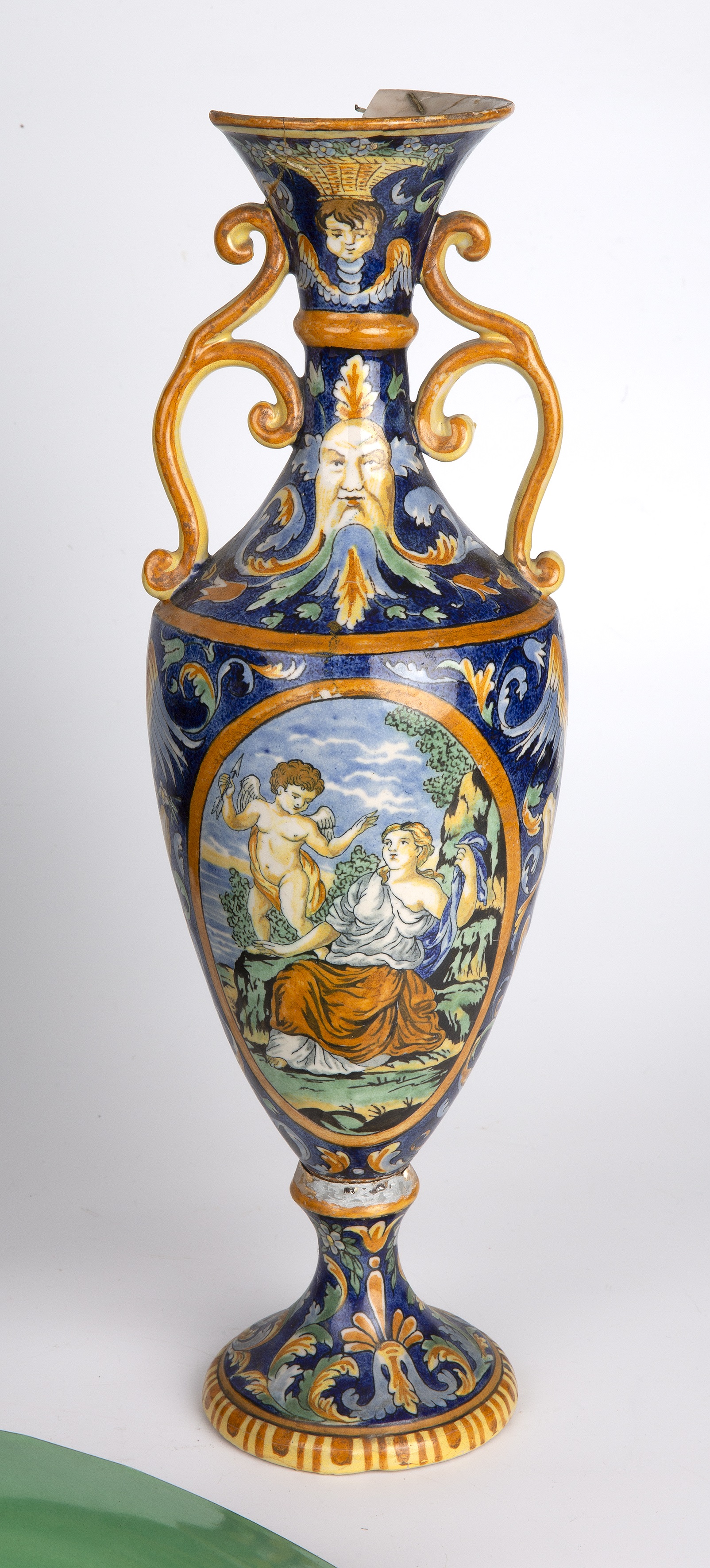 A 19th century Italian majolica vase 41cm high and a possibly wedgwood plafonnier with Greek key - Image 2 of 5