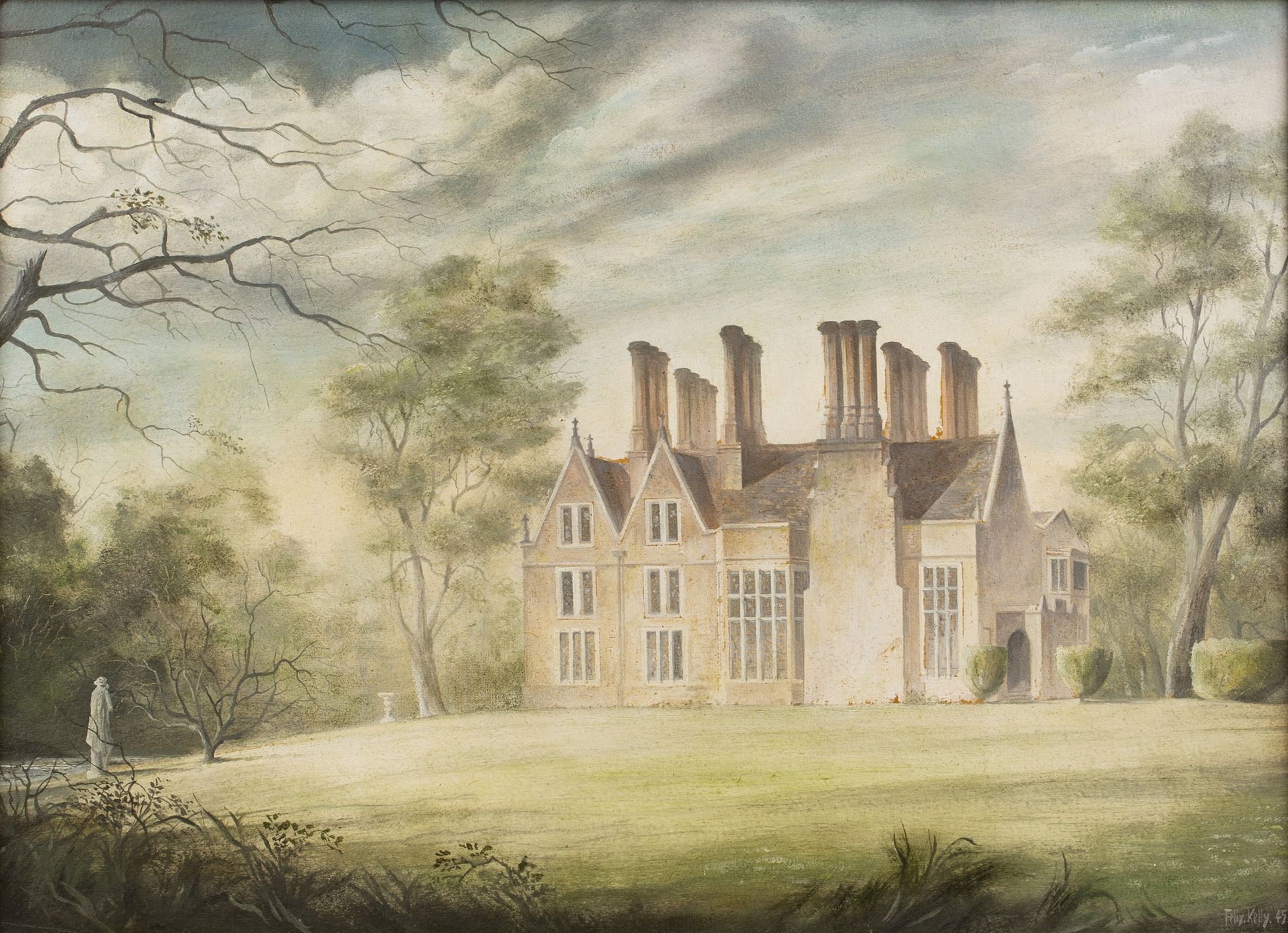 Felix Kelly (1914-1994) Stoke Poges Manor, oil on panel, signed and dated 1945, 36cm x 49cm.