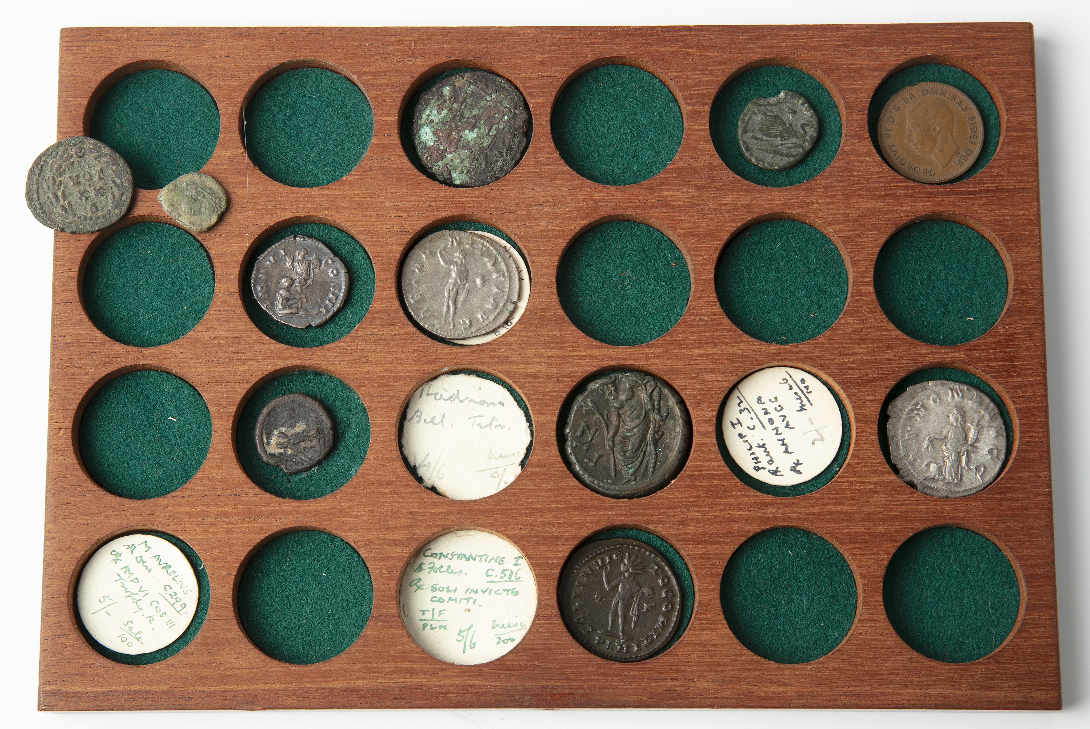 A cabinet on antique coins to include Roman coins, Gordian III, other coins George III 1787 - Image 12 of 12