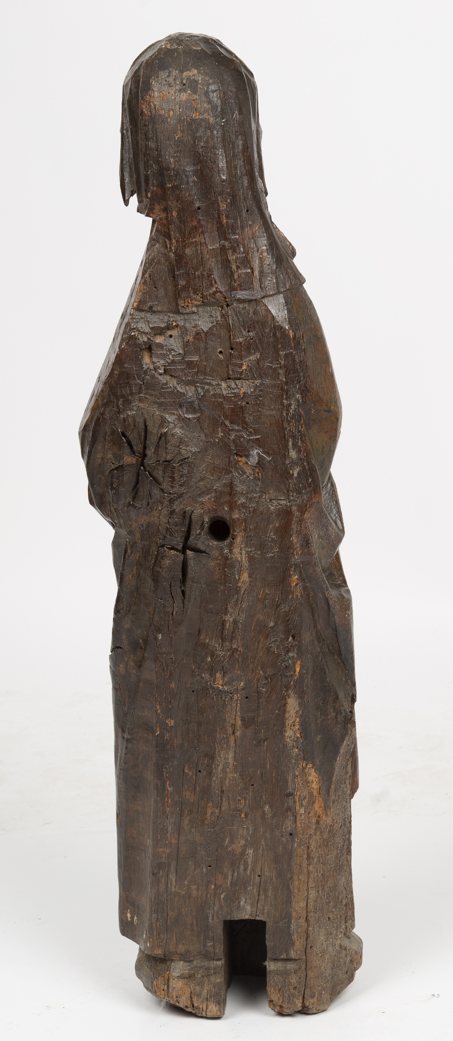 A 15th century Norfolk carved oak folk sculpture depicting Saint Anne 21cm wide 77cm high. - Image 2 of 3