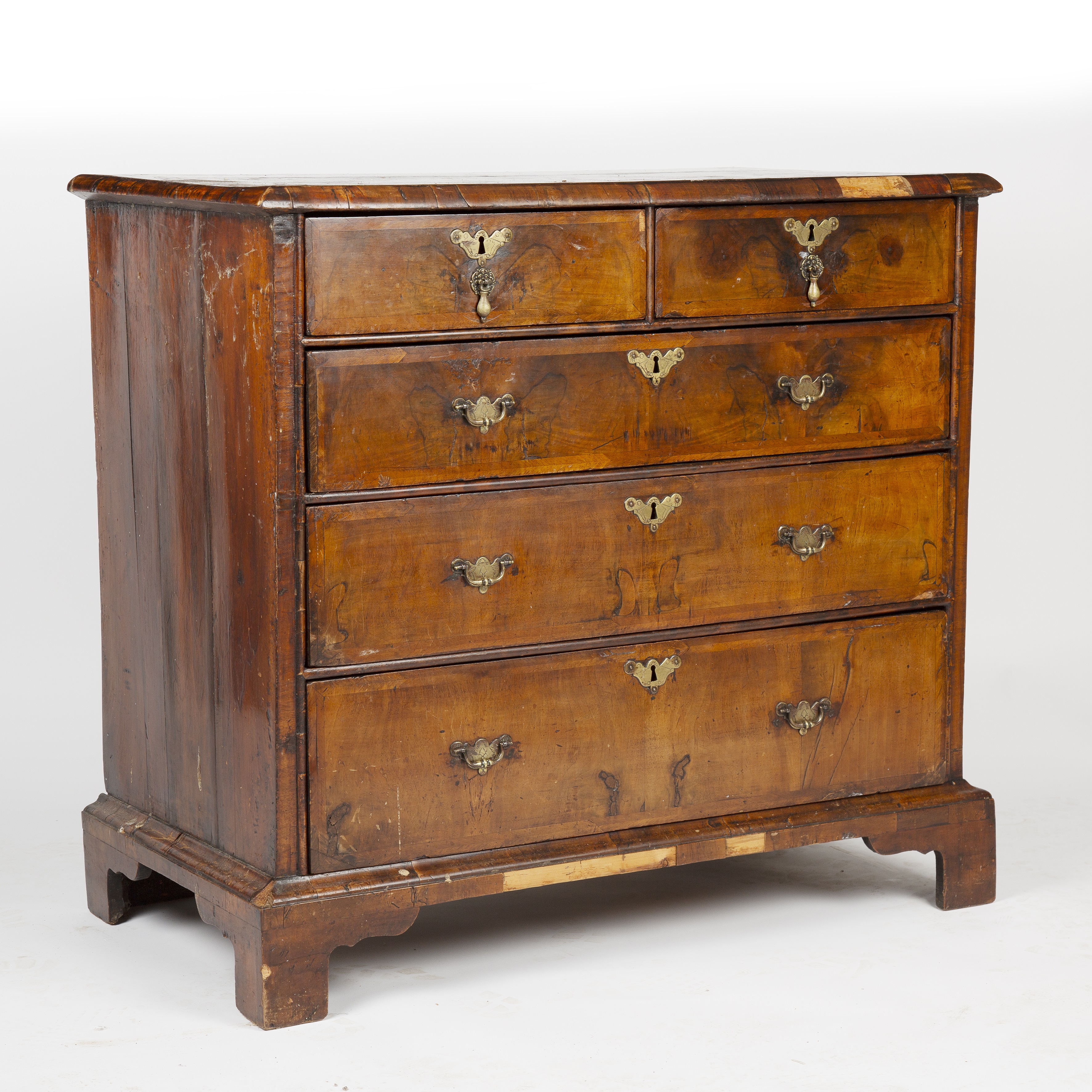 An 18th century walnut chest of two short and three long drawers, raised on bracket feet 96cm wide - Image 2 of 7