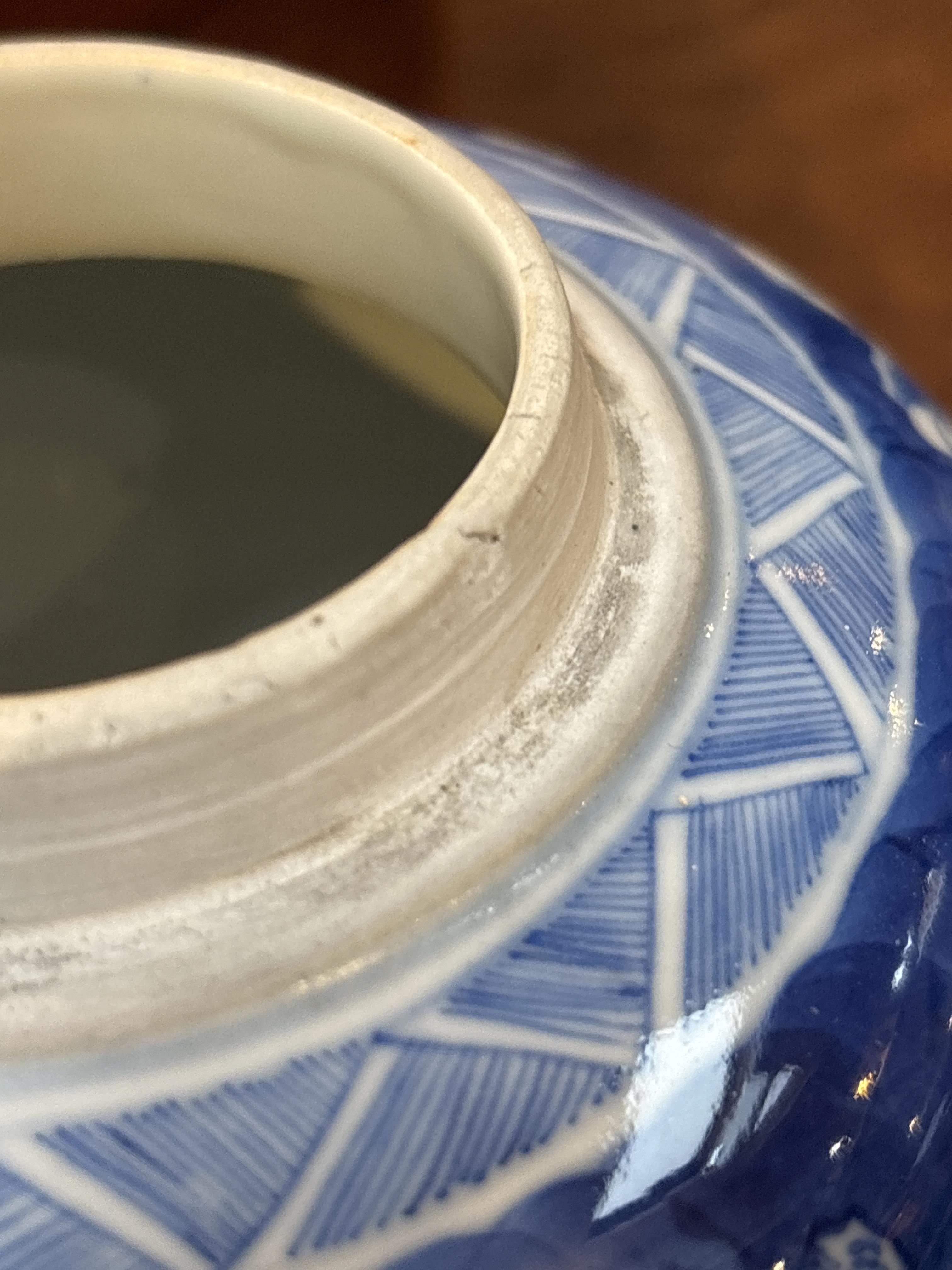 A Chinese ginger jar with blue and white prunus blossom decoration and a six character Qing mark - Image 7 of 10