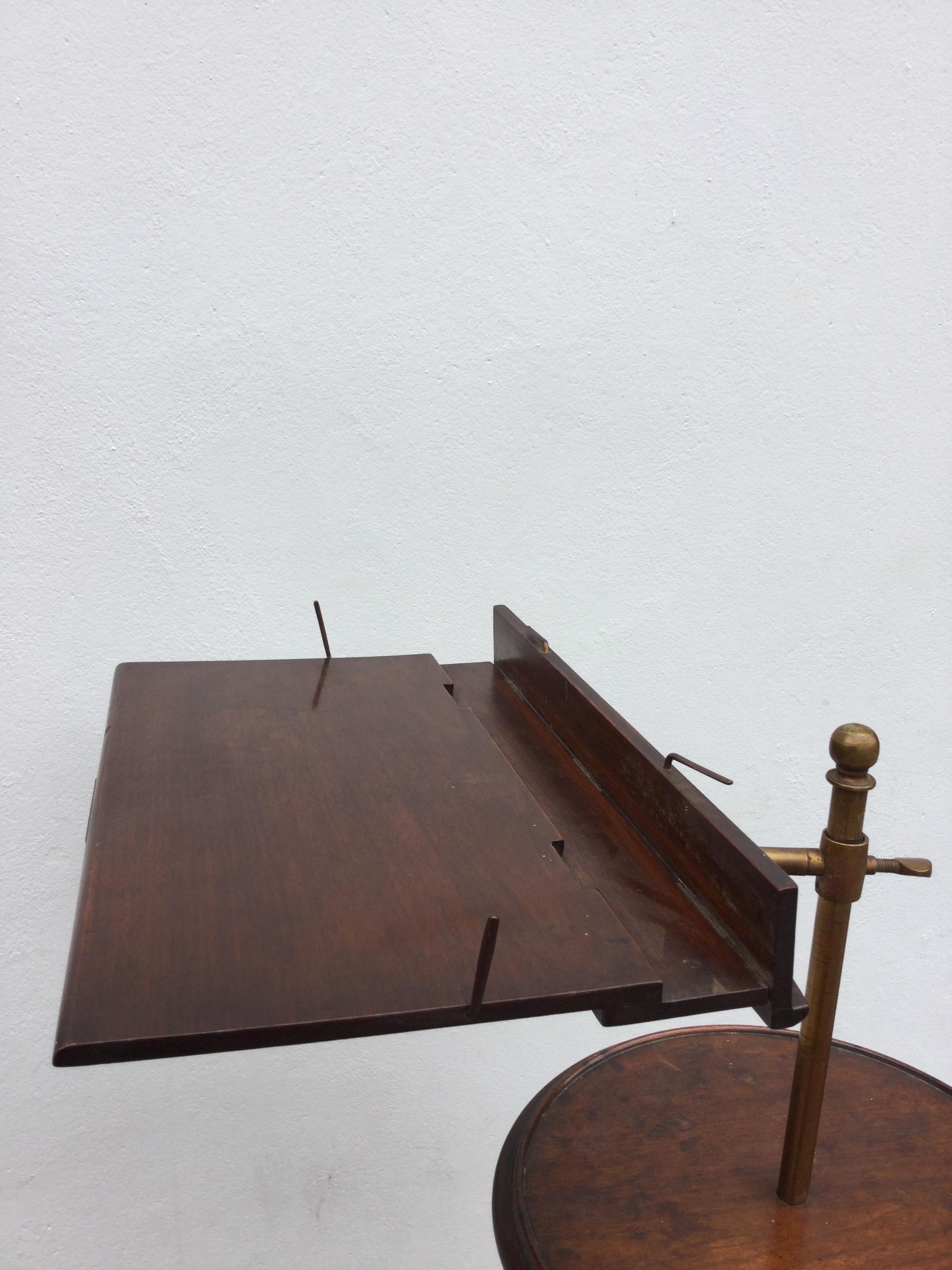 An early Victorian mahogany, brass and cast iron adjustable reading stand by Carters 38cm wide 148cm - Image 6 of 6