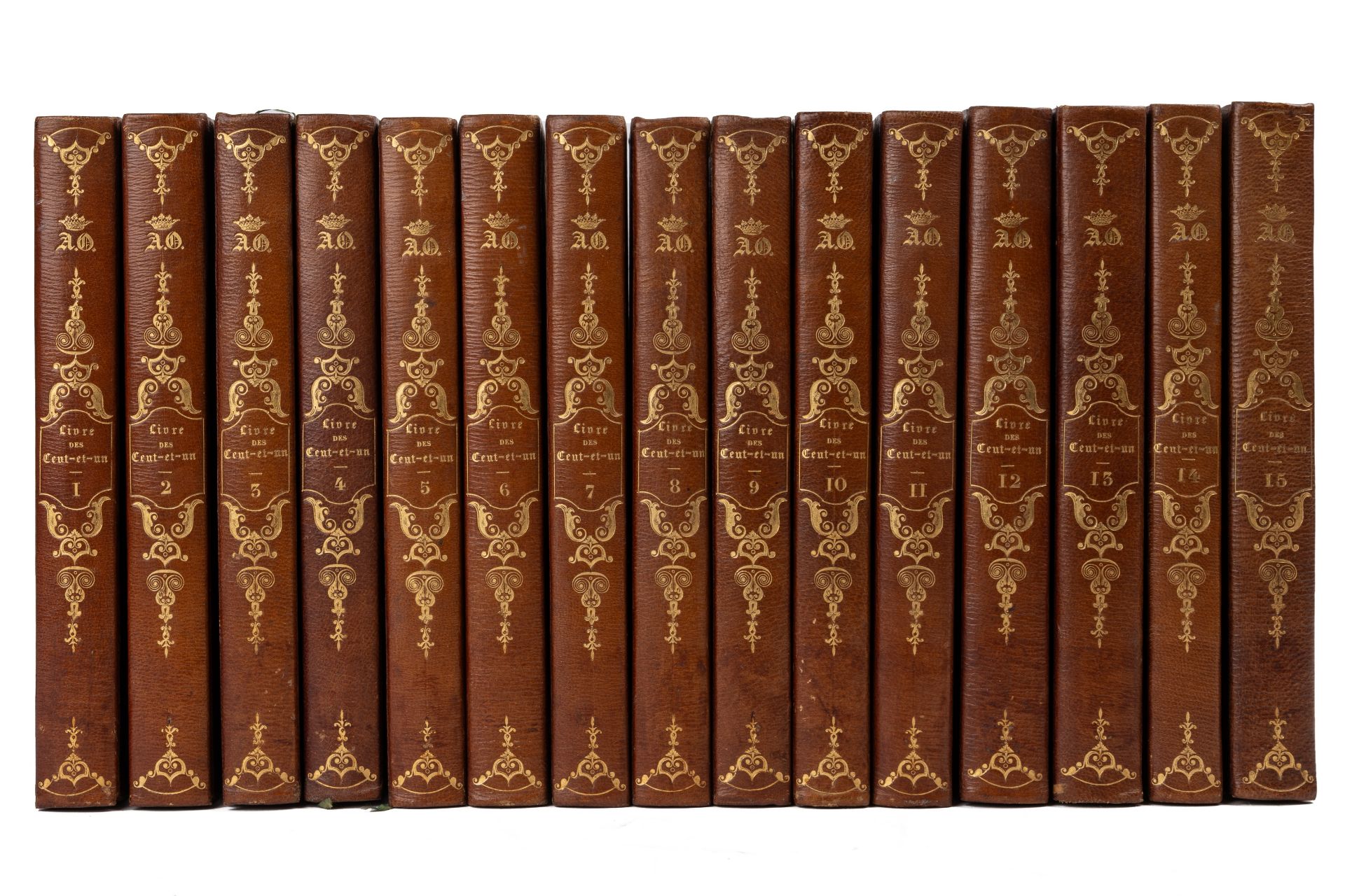 Paris, ou le Livre des Cent-et-un. 15 vols. 4to. Ladvocat, Paris 1831-34. Half gilt tooled calf
