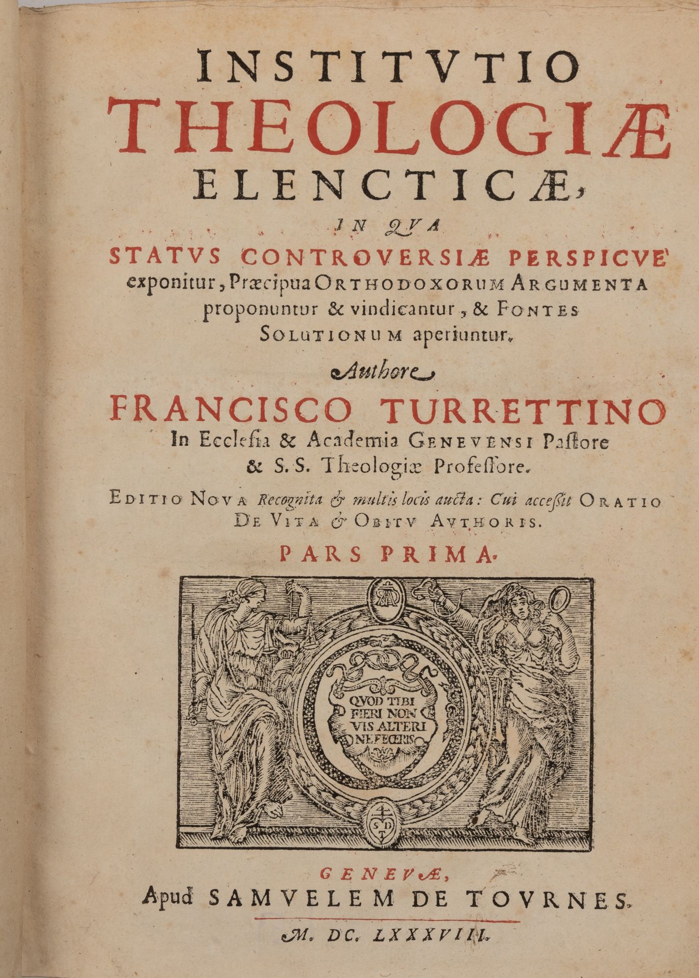 Turrettino (Francisco) Swiss/Italian Theologian 1623-1687. Institutio Theologiae Elencticae... 3 - Image 2 of 2