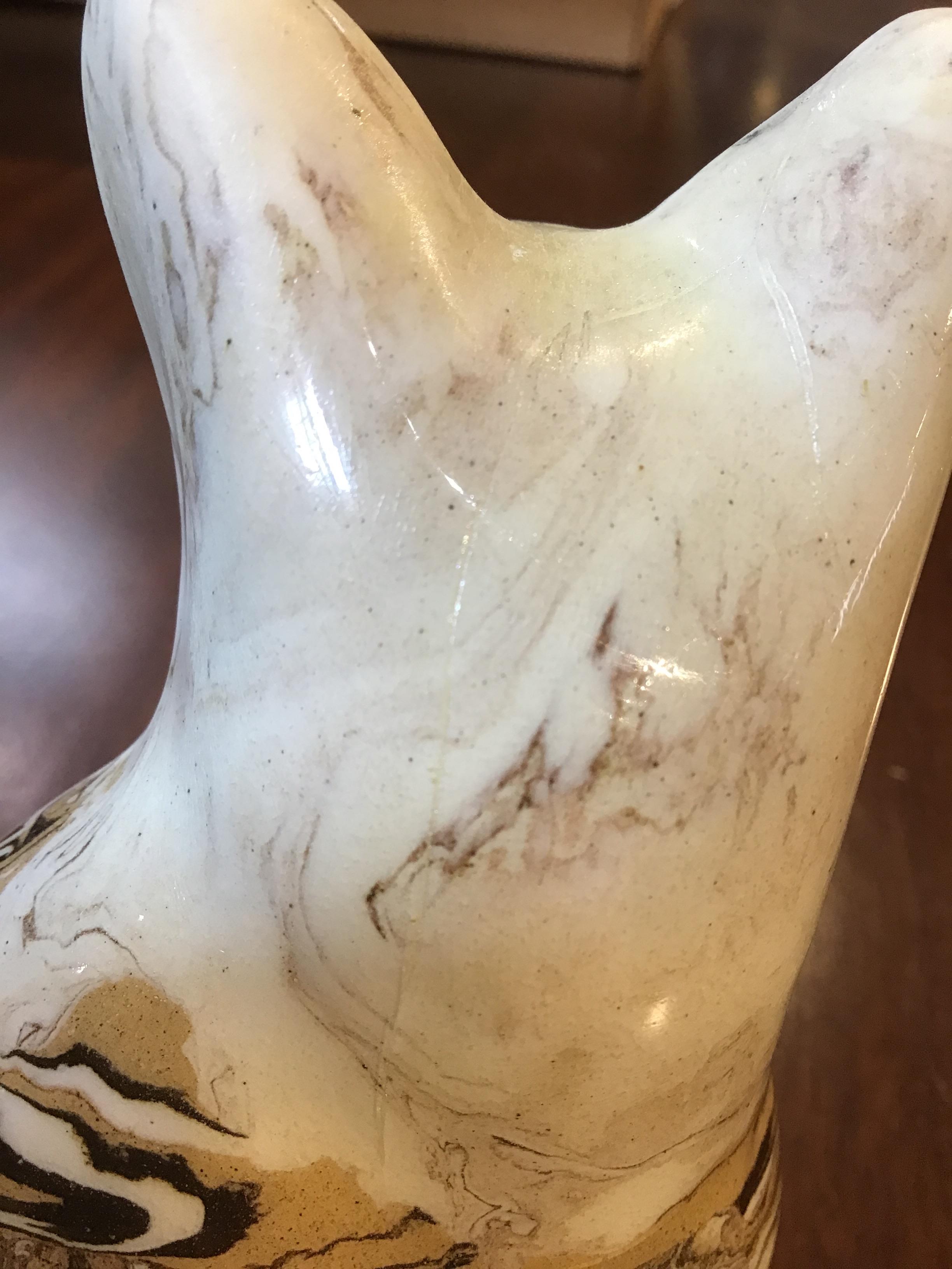 A 19th century agate ware pottery cat, with marbled glaze circa 1860 1cm wide 14.5cm high Hairline - Bild 5 aus 12