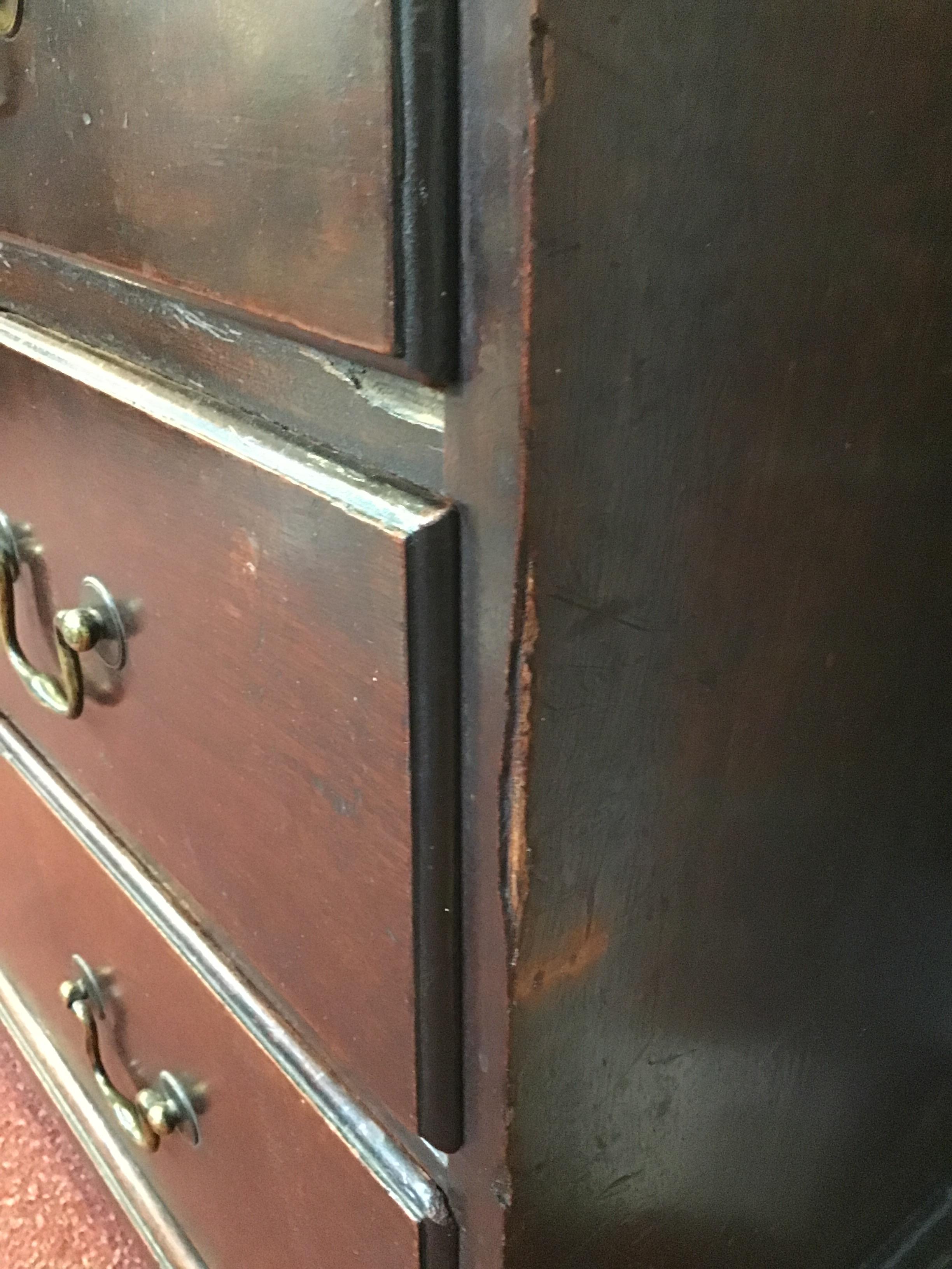 A George III mahogany chest of four long drawers having brass swan neck handles, a brushing slide - Image 18 of 31