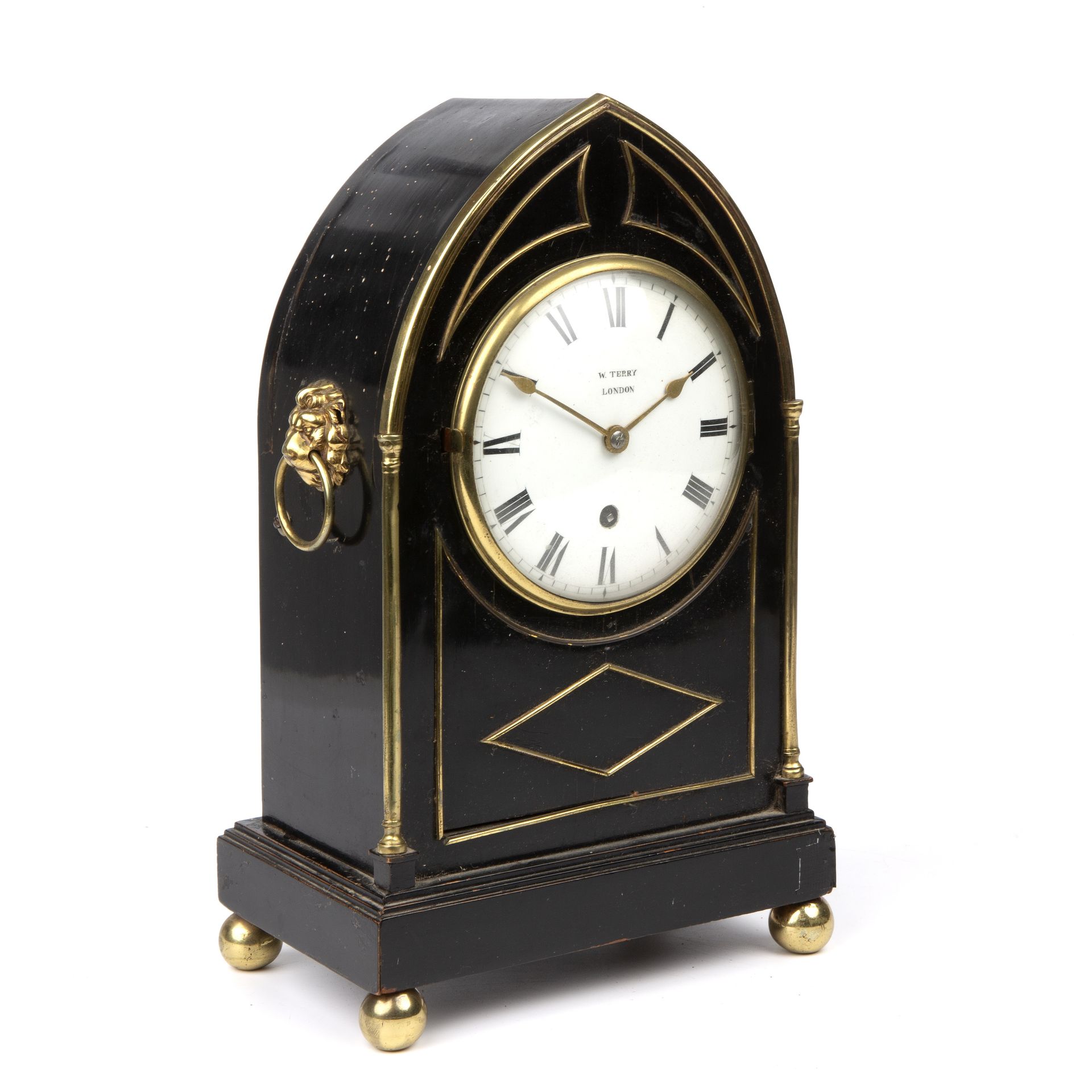 A mid 19th century ebonised mantle clock with brass decoration, the enamelled dial, signed W Terry - Image 2 of 15