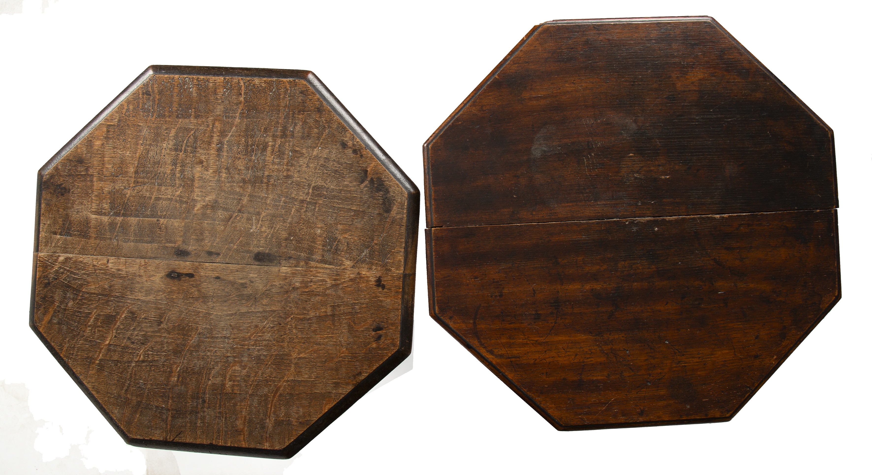 Two similar 19th century oak octagonal tables with triform bases each approximately 49cm wide 73cm - Bild 3 aus 3