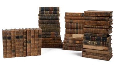 A collection of approximately forty Antiquarian small format volumes, all leather bound and in