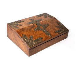 A 19th century Scottish walnut writing slope with gilt mounts by E Pritty Glasgow 35cm wide 25cm