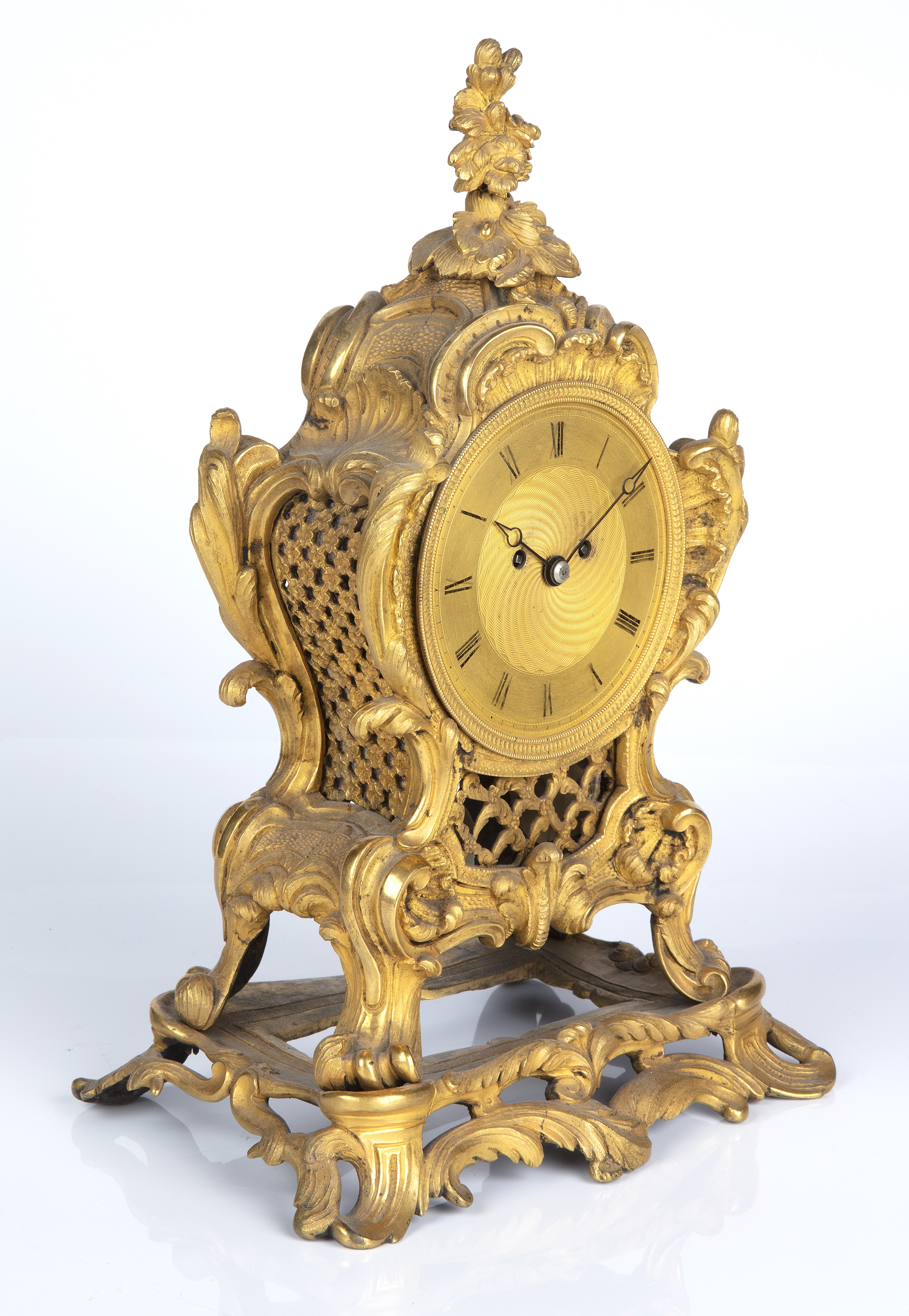 A 19th century ormolu table or mantle clock, the engine turned Roman dial signed John Peterkin, - Image 2 of 5