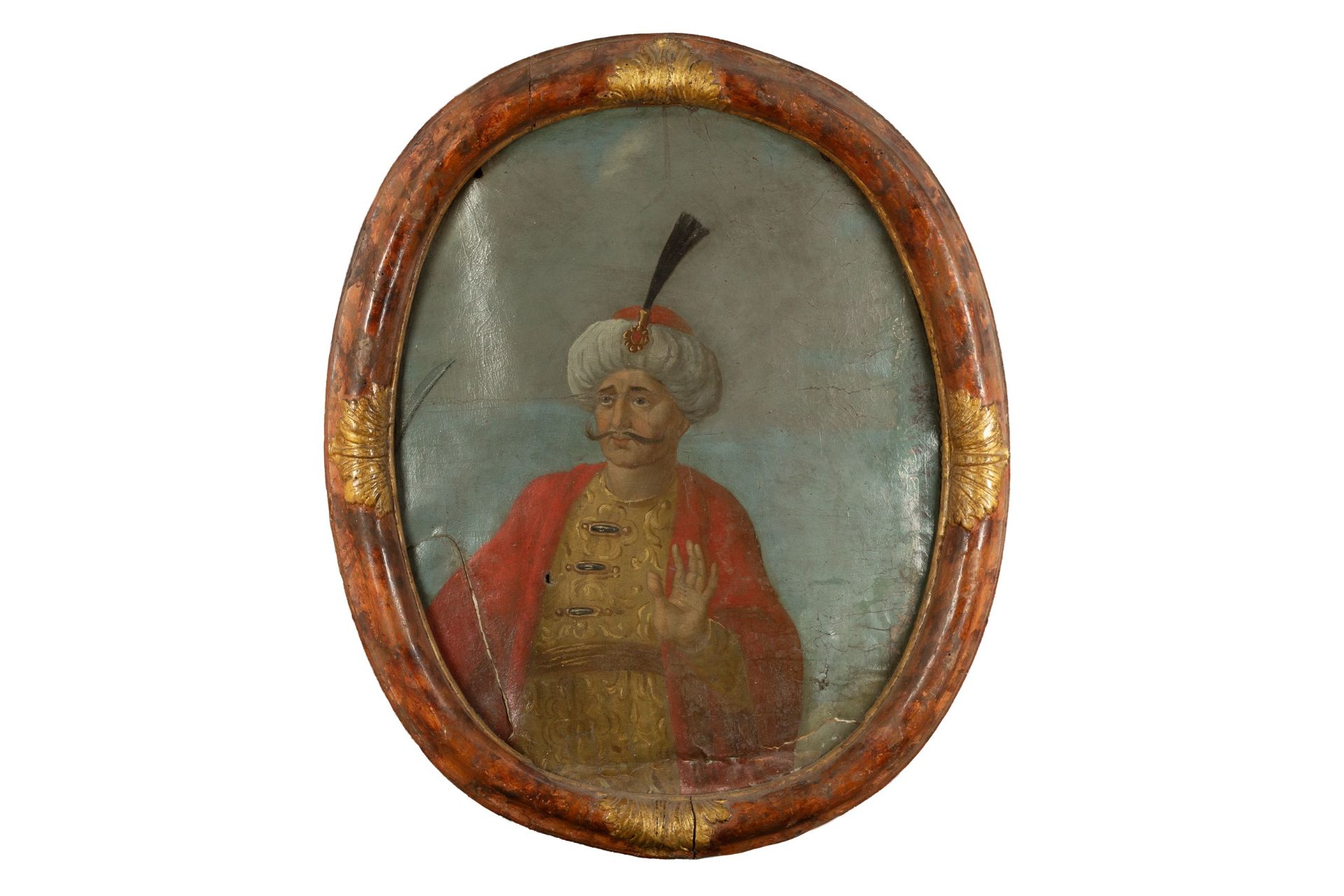 An 18th/19th century Indian school portrait of a gentleman, oil on canvas, 55cm x 45cm mounted in - Image 2 of 15