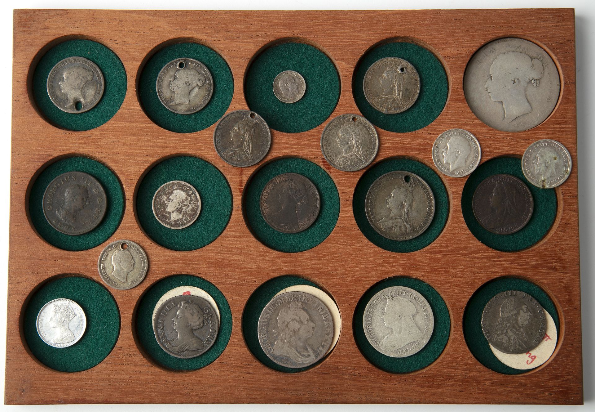 A cabinet on antique coins to include Roman coins, Gordian III, other coins George III 1787 - Image 8 of 12