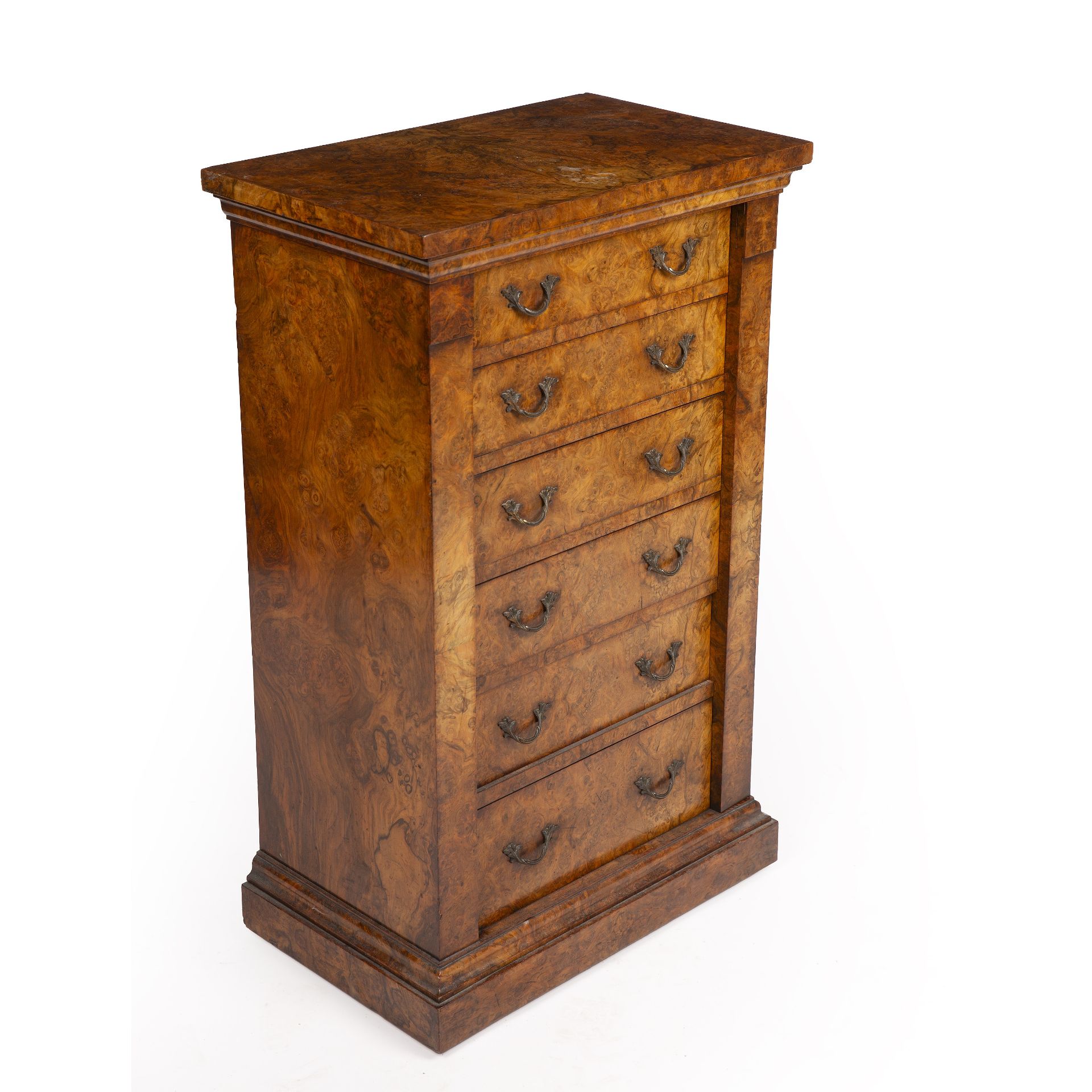 A Victorian burr walnut Wellington chest with six drawers and a plinth base 56cm wide 35cm deep 91cm - Bild 2 aus 6