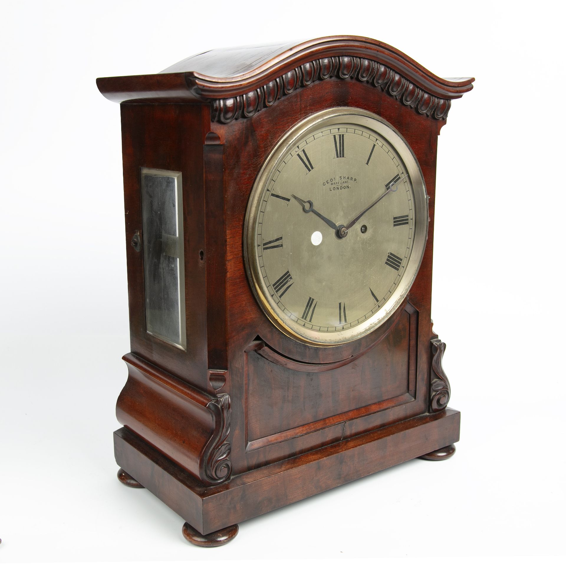 An early 19th century bracket clock by George Sharp having a silvered dial with Roman numerals and a - Image 2 of 5