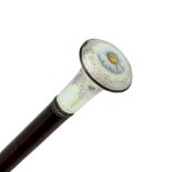 Late 19th century French tortoiseshell parasol handle with an enamelled top 28cm