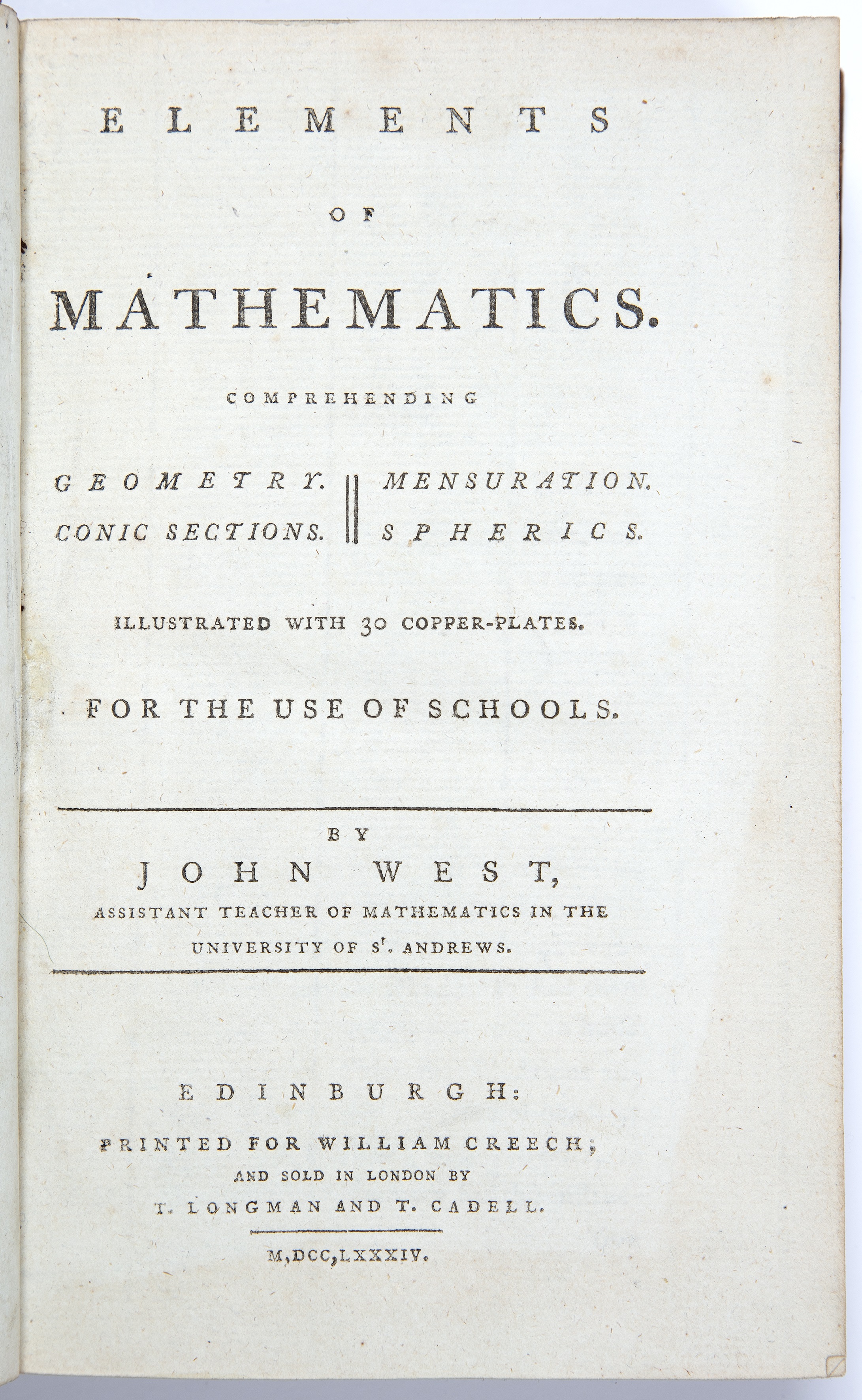 West (John). 'Elements of Mathematics'. Creech, Edinburgh 1784 with folding full calf diagram. - Bild 2 aus 2