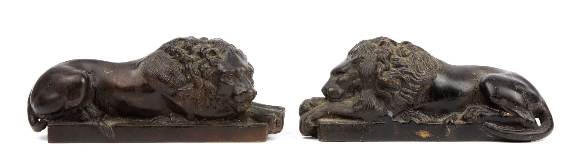 A pair of 19th century of bronze recumbent Lions After Canova 22cm wide 9cm high - Image 2 of 5